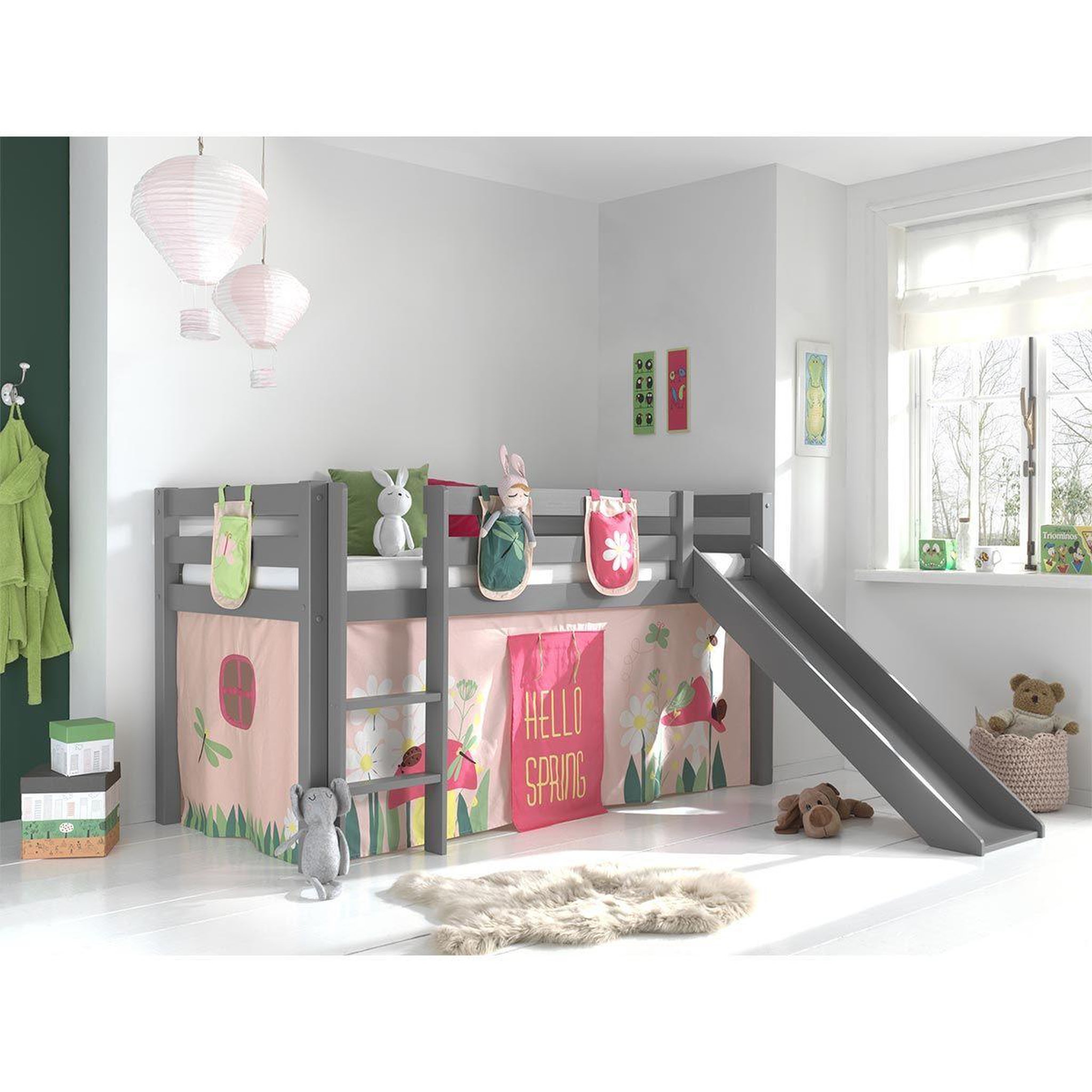 Voir la diapositive 2 : Paris Prix Pack - lit enfant toboggan, tente & 3 pochettes  pino spring  gris