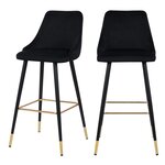 Rendez vous déco Lot de 2 chaises de bar 77.5 cm en velours noir - Aristote. Coloris disponibles : Noir, Orange, Jaune
