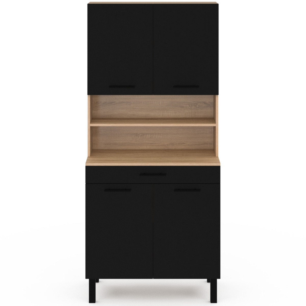 ID MARKET Buffet de cuisine 80 CM CINA 4 portes + tiroir façon hêtre et noir