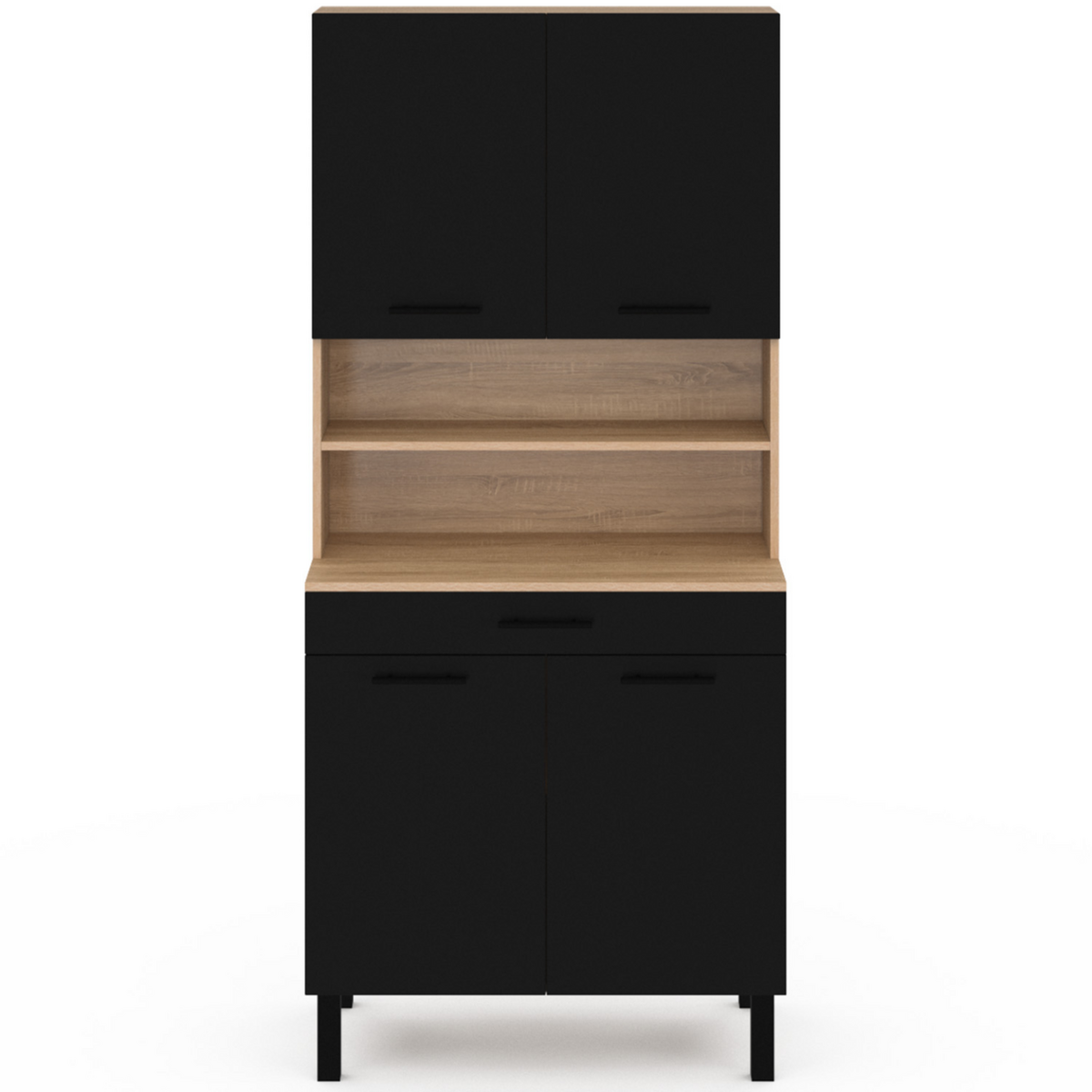 ID MARKET Buffet de cuisine 80 CM CINA 4 portes + tiroir façon hêtre et noir