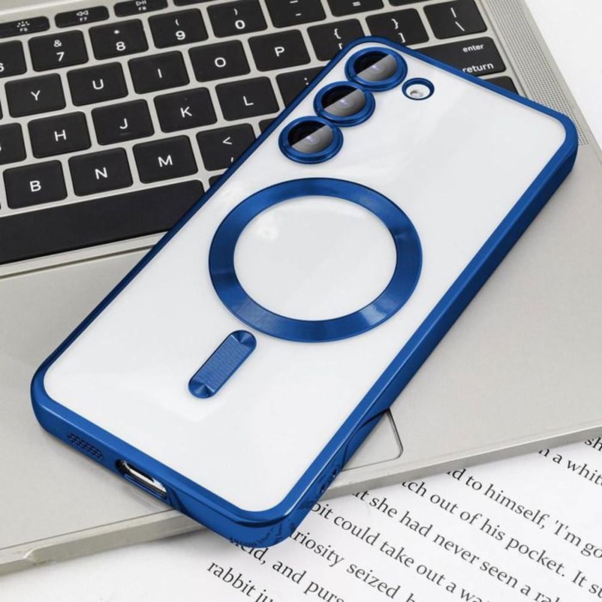 Voir la diapositive 6 : Coque Smartphone ultra-fine bleue pour Samsung Galaxy S24 (6,2 pouces), finition magnétique métallisée, anti-choc avec protection complète des objectifs et rebords relevés