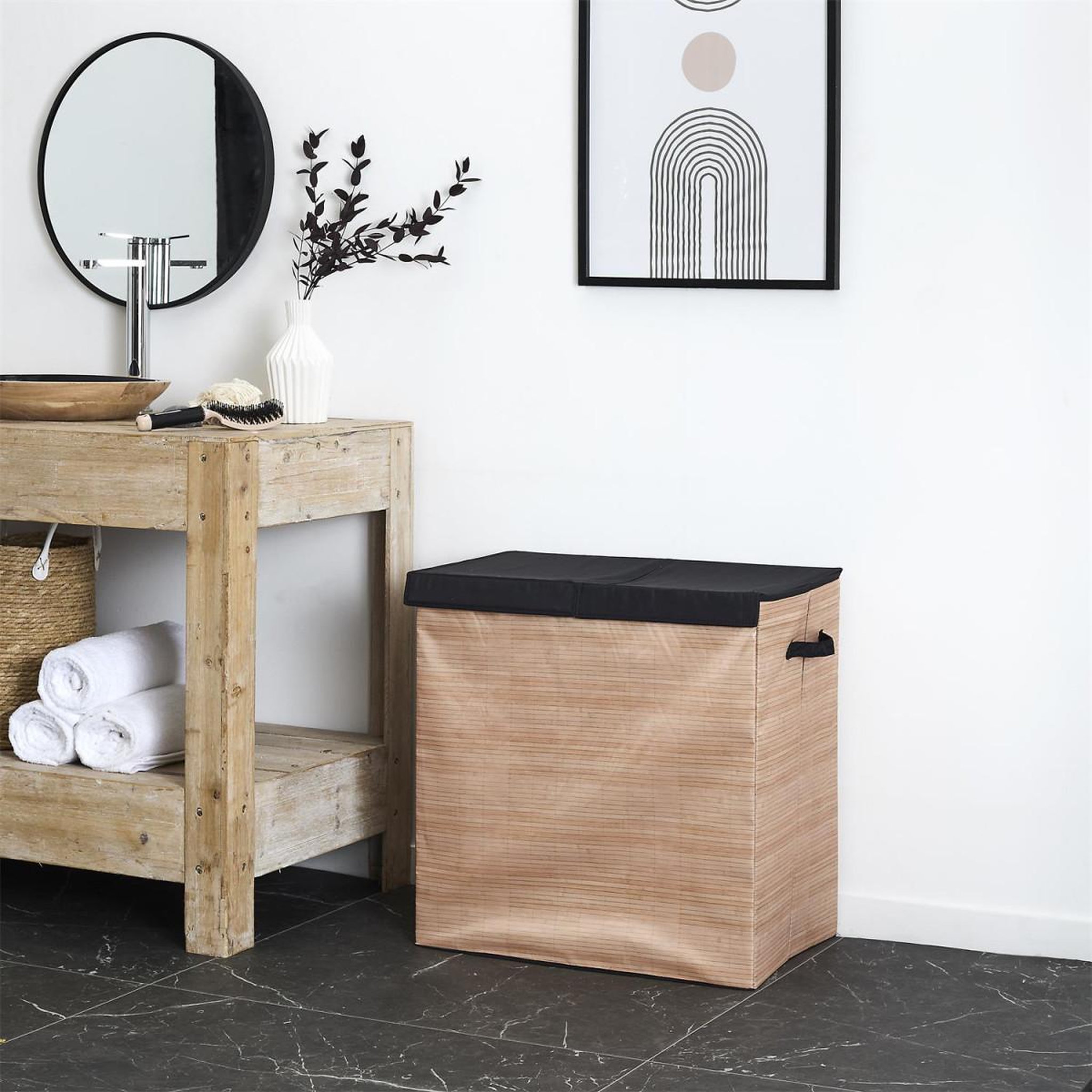 Voir la diapositive 6 : Je cherche une idee Panier à linge double compartiments  lou  58cm naturel