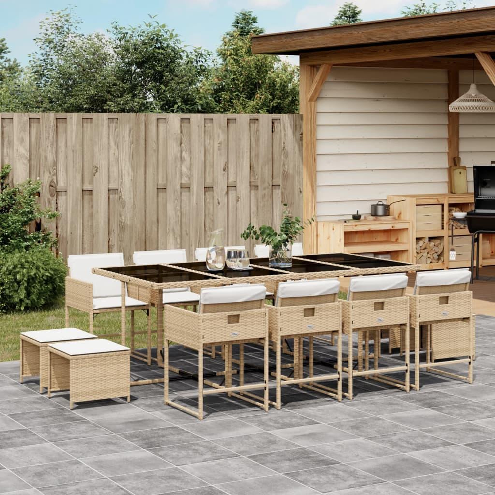VIDAXL Ensemble a manger de jardin et coussins 13 pcs beige