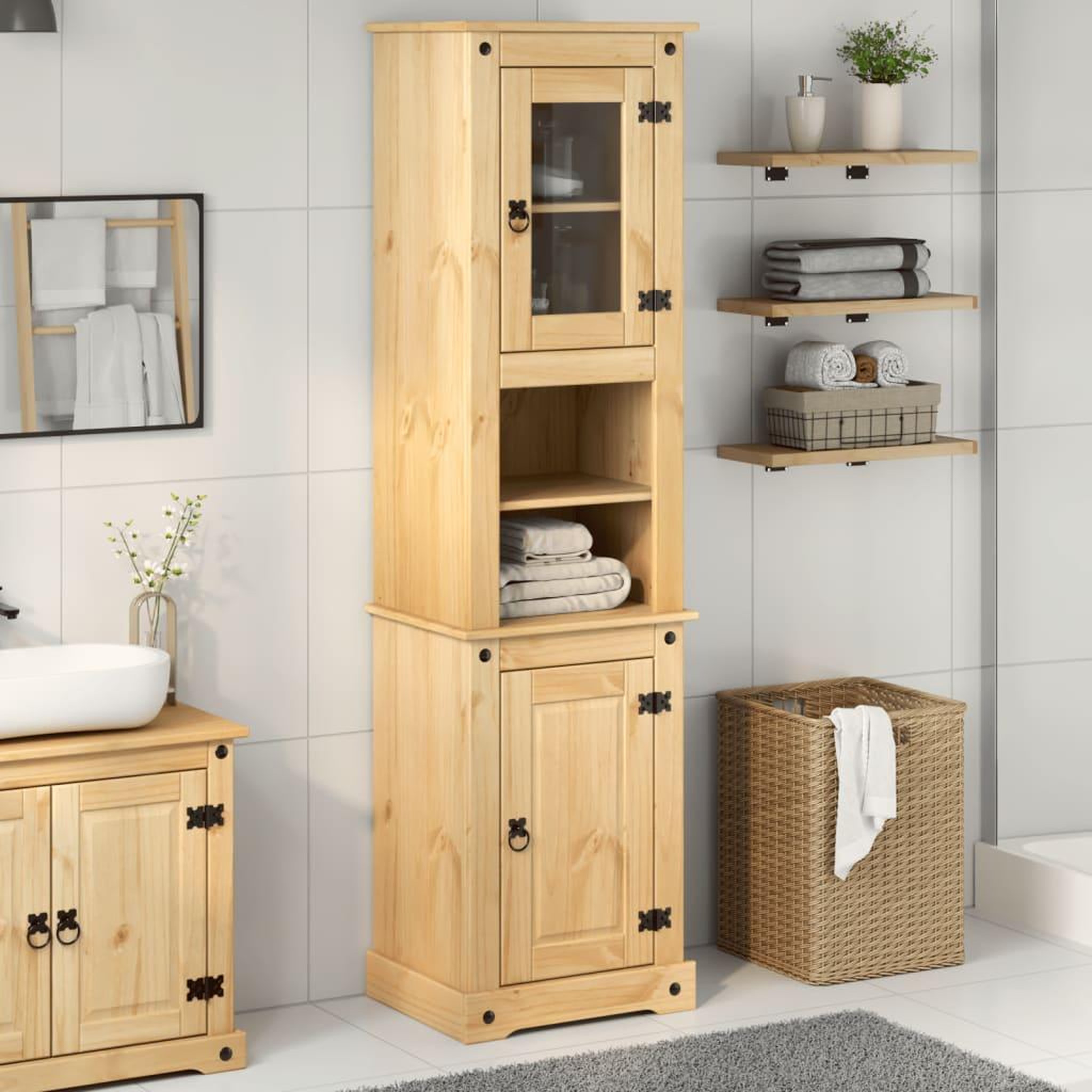 Voir la diapositive 3 : VIDAXL Armoire de salle de bain  50x40x185 cm bois de pin massif