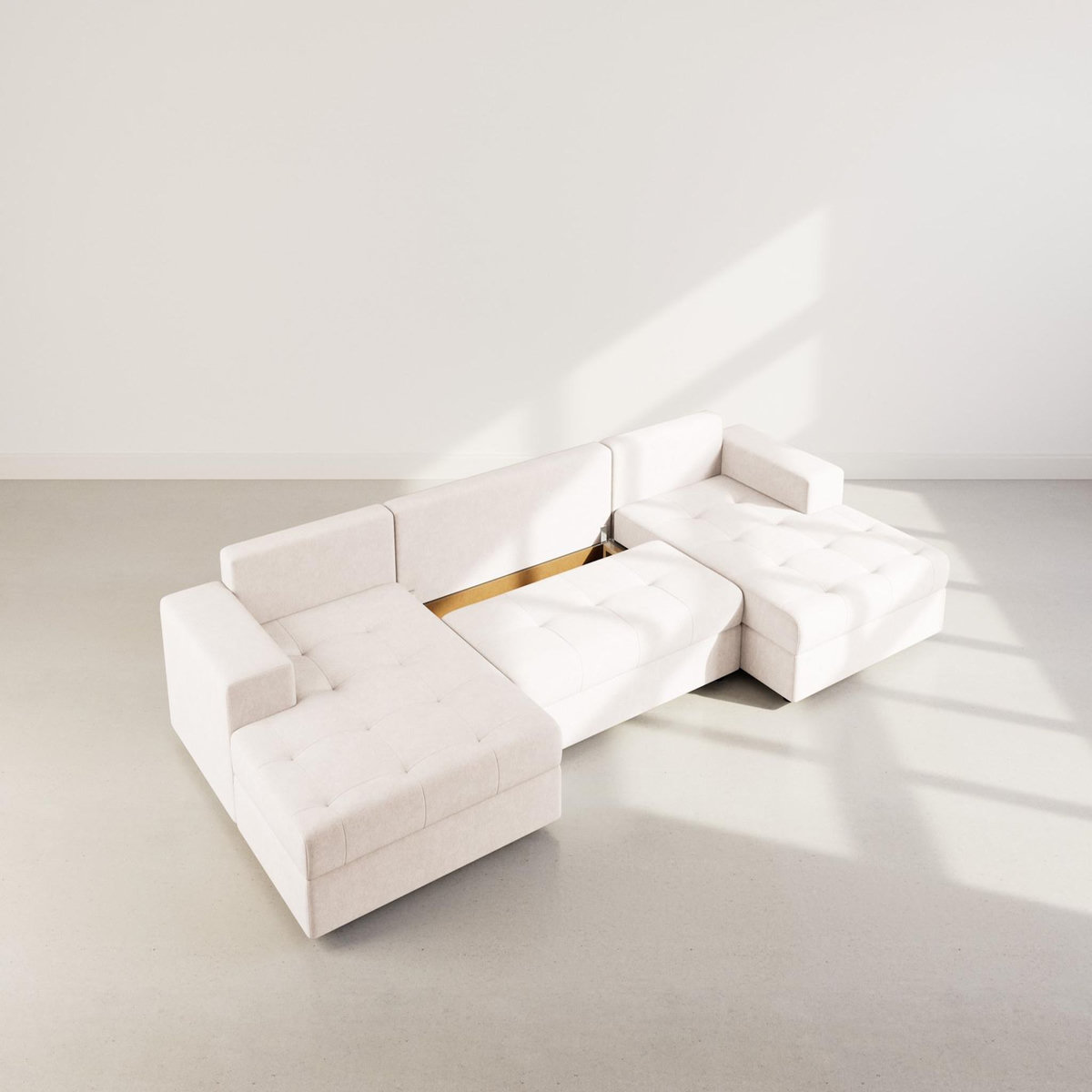 BEST MOBILIER Bastian - canapé panoramique en u 7 places convertible avec coffre en velours texturé