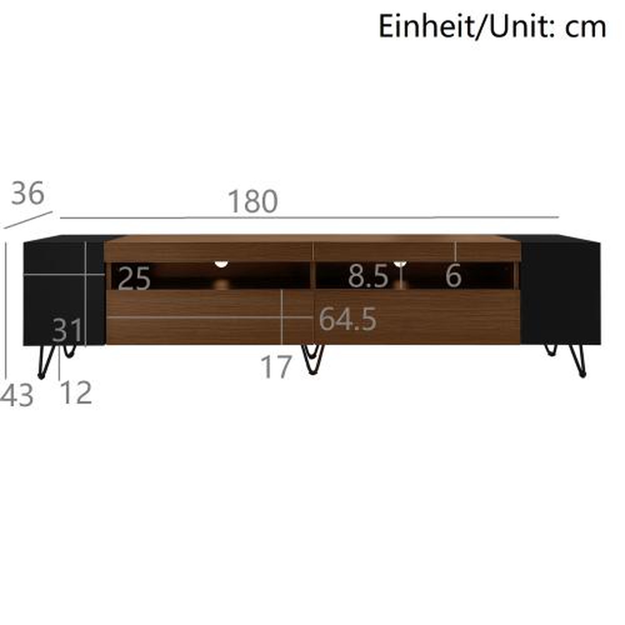 Voir la diapositive 3 : MERAX Meuble tv noir+naturel 180 cm mdf
