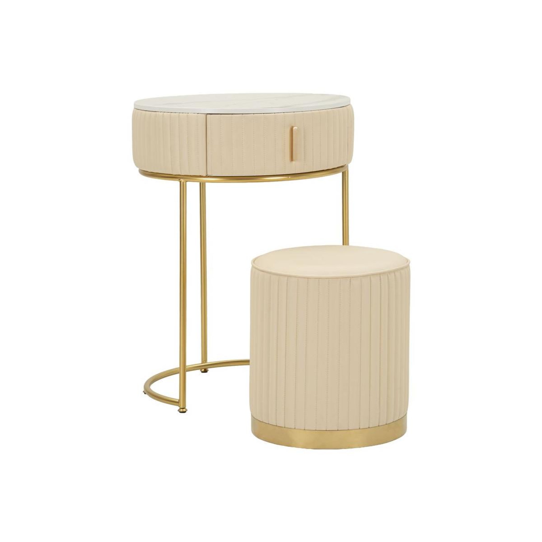 Paris Prix Table de Chevet avec Pouf  Pok  70cm Crème & Or