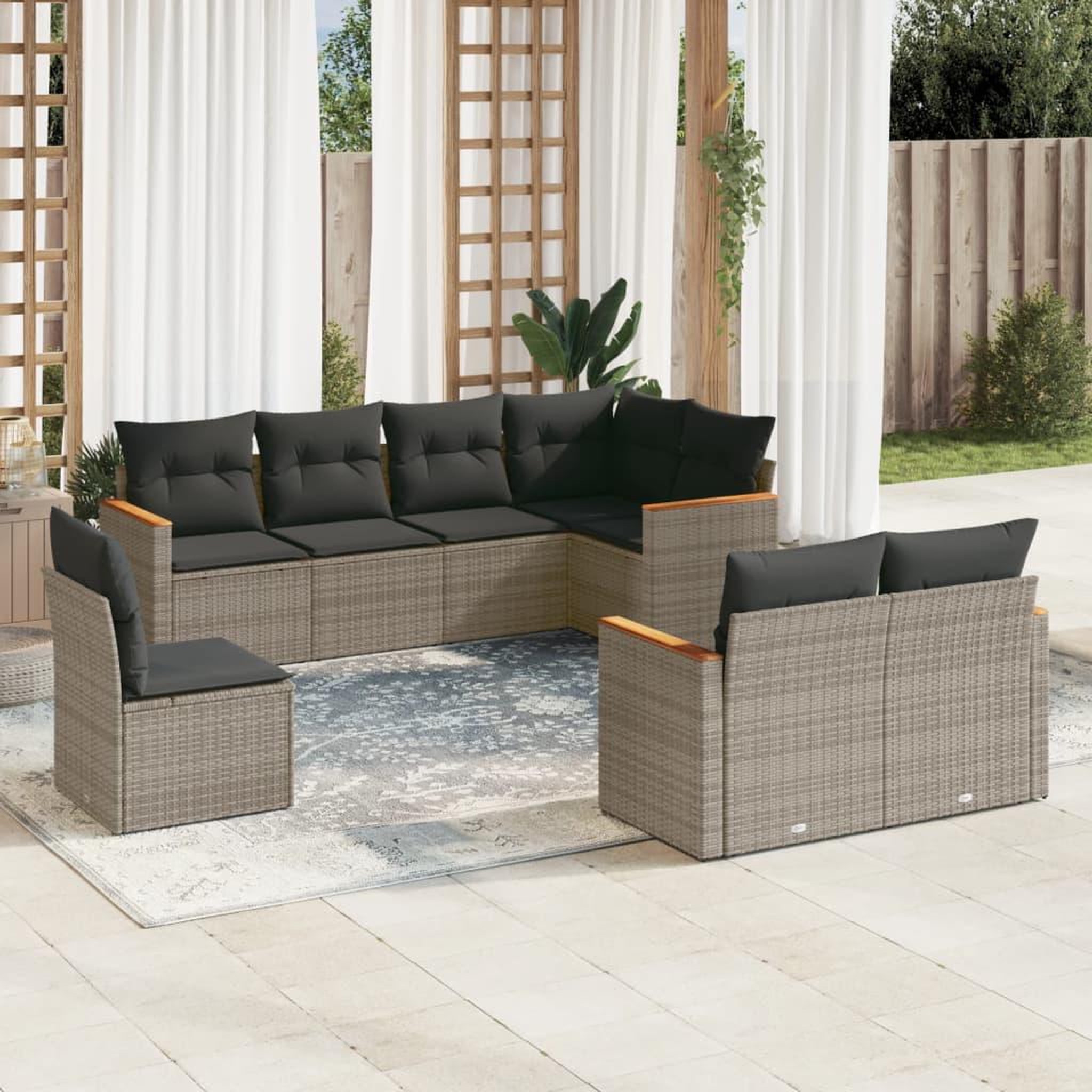 VIDAXL Salon de jardin 8 pcs avec coussins gris resine tressee