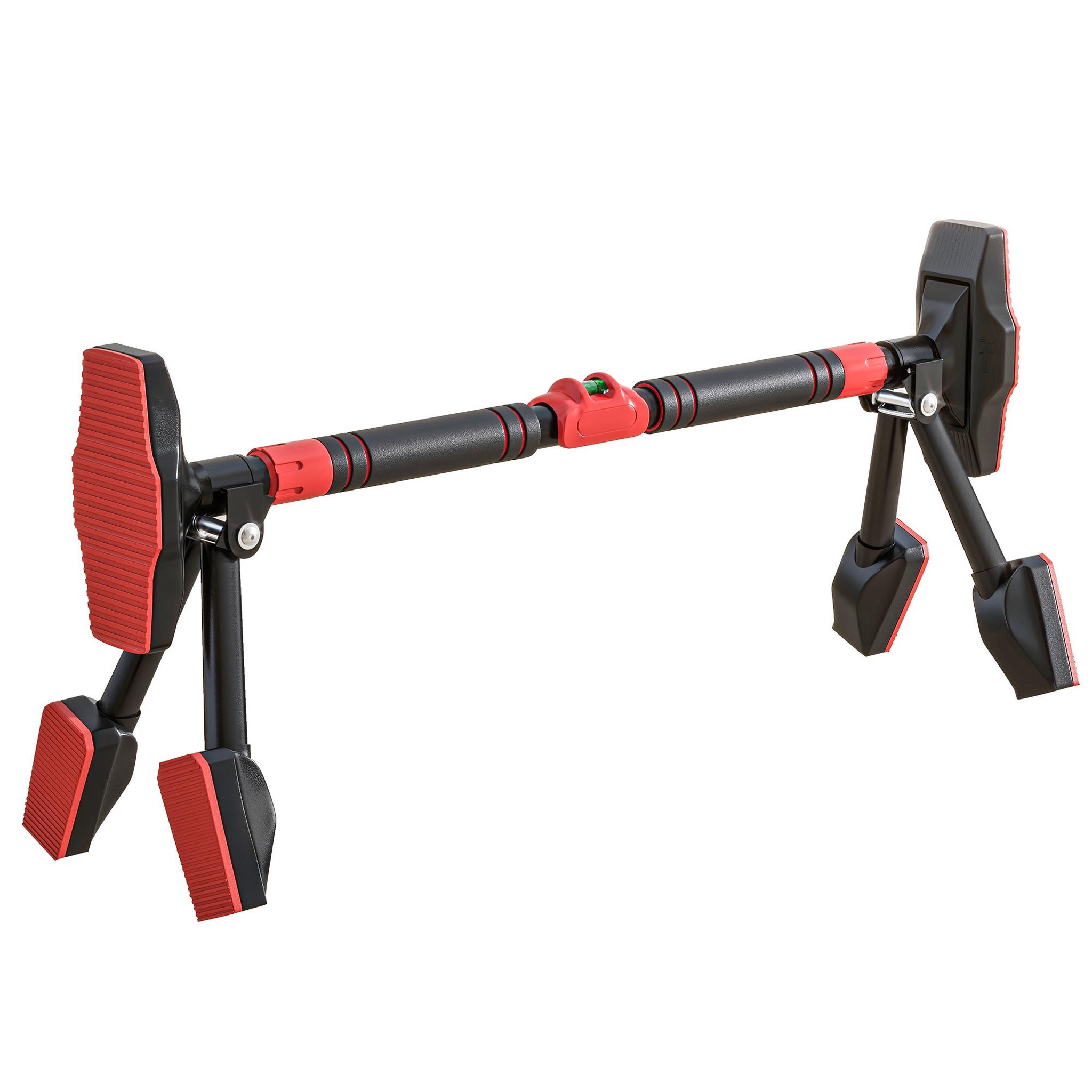 HOMCOM Barre de traction réglable de 79 à 98 cm, barre de porte niveau intégré, structure triangulaire robuste, support à 6 points, poignées antidérapantes, jusqu'à 225 kg, noir