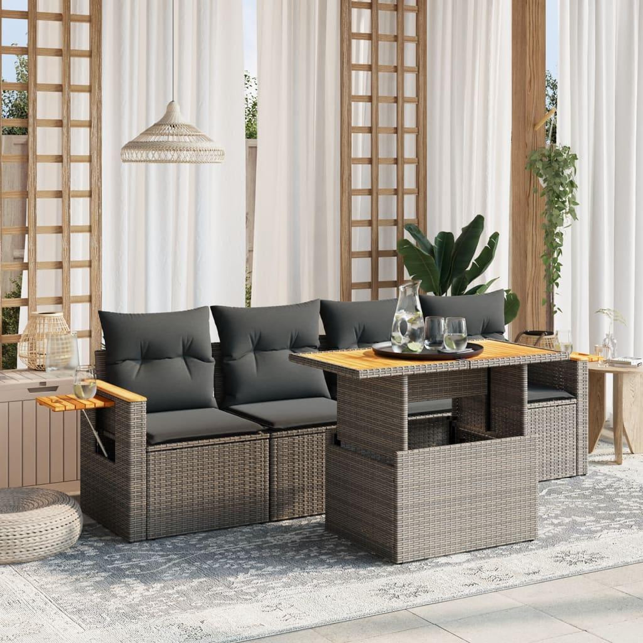 VIDAXL Salon de jardin 5 pcs avec coussins gris resine tressee