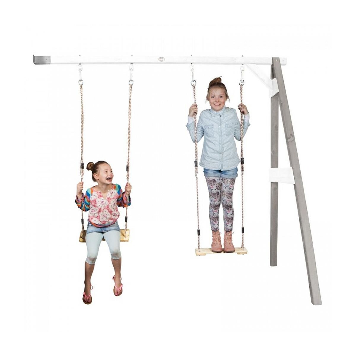 Axi House AXI Portique mural en bois Gris Blanc 2 balançoires 160x244x207cm