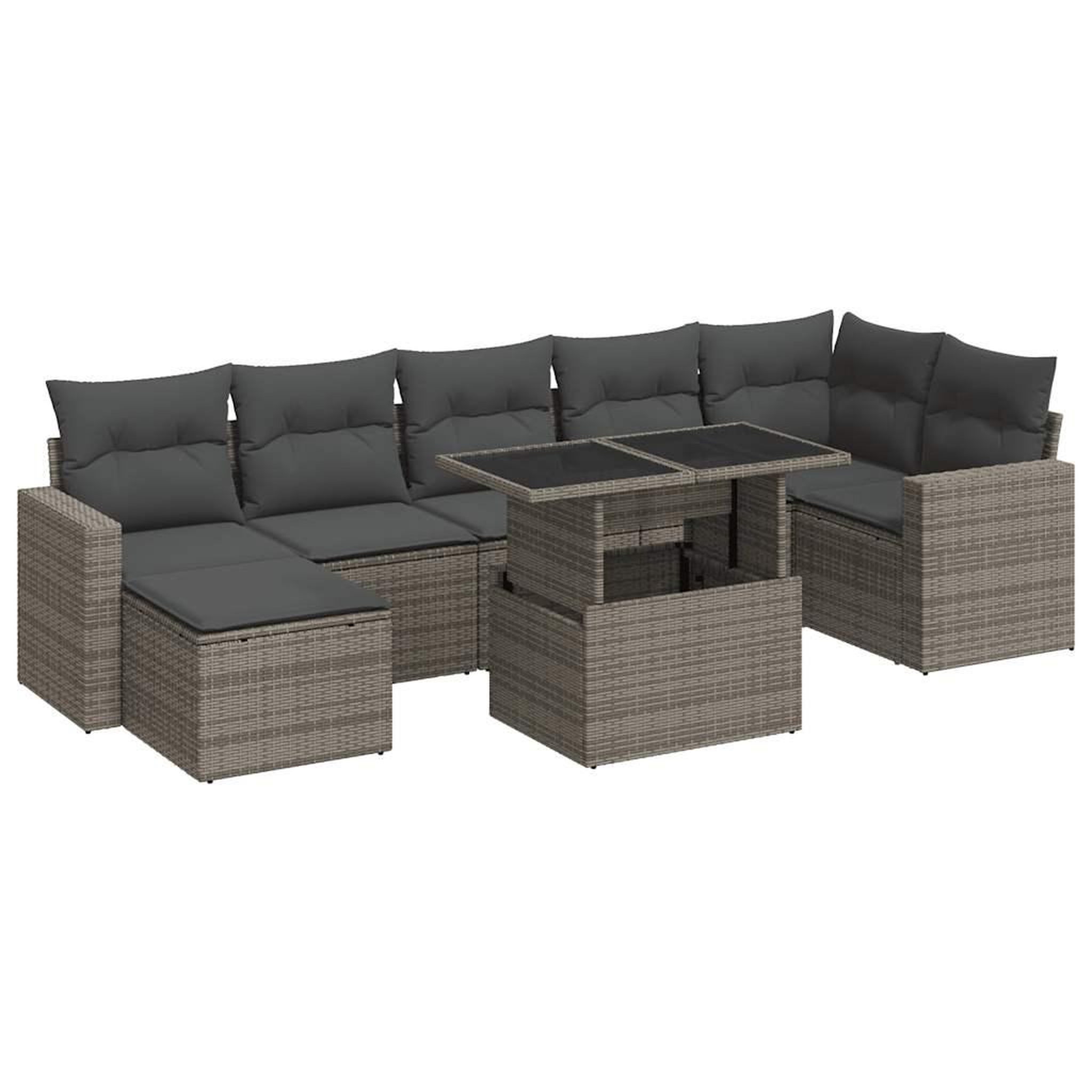 Voir la diapositive 2 : VIDAXL Salon de jardin 8 pcs avec coussins gris resine tressee