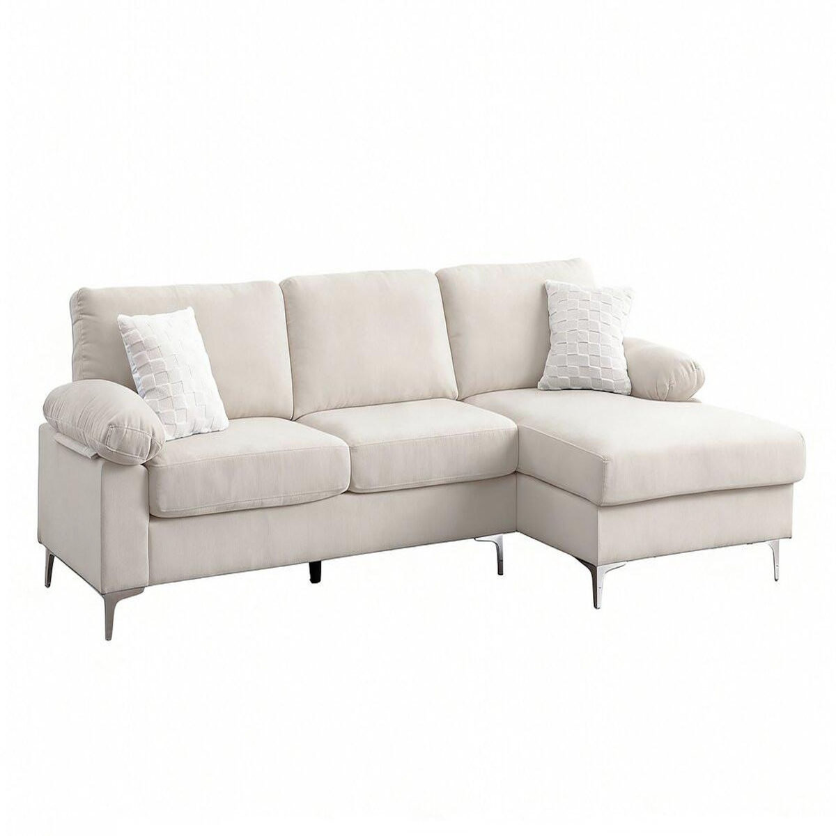 Habitat et Jardin Canapé d'angle droit en tissu chenille  Jade  - 3 places - Beige