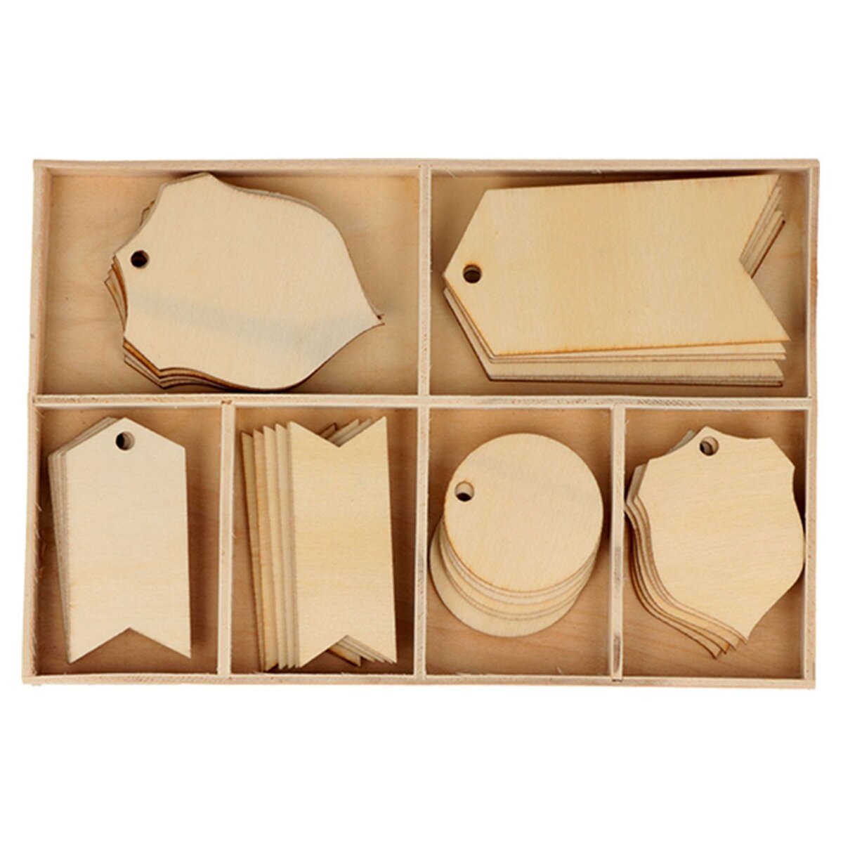 Artemio 36 étiquettes en bois avec plateau de rangement