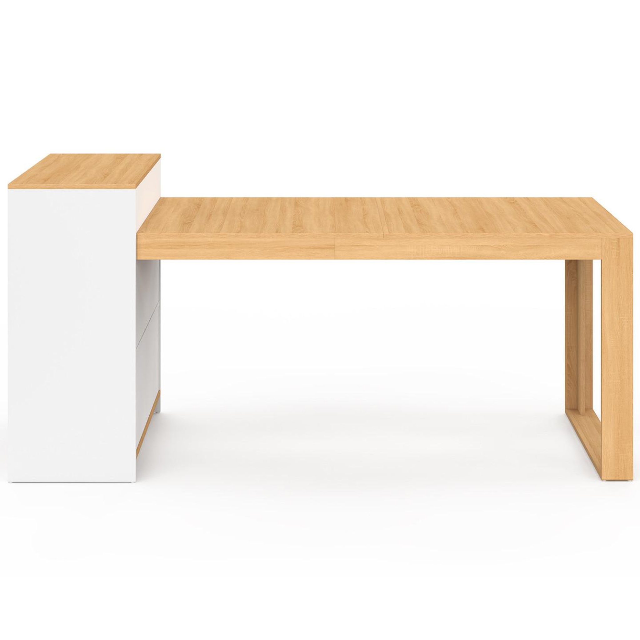 Voir la diapositive 3 : ID MARKET Ilot central avec table à manger 5 personnes gary 190 cm blanc et plateau bois