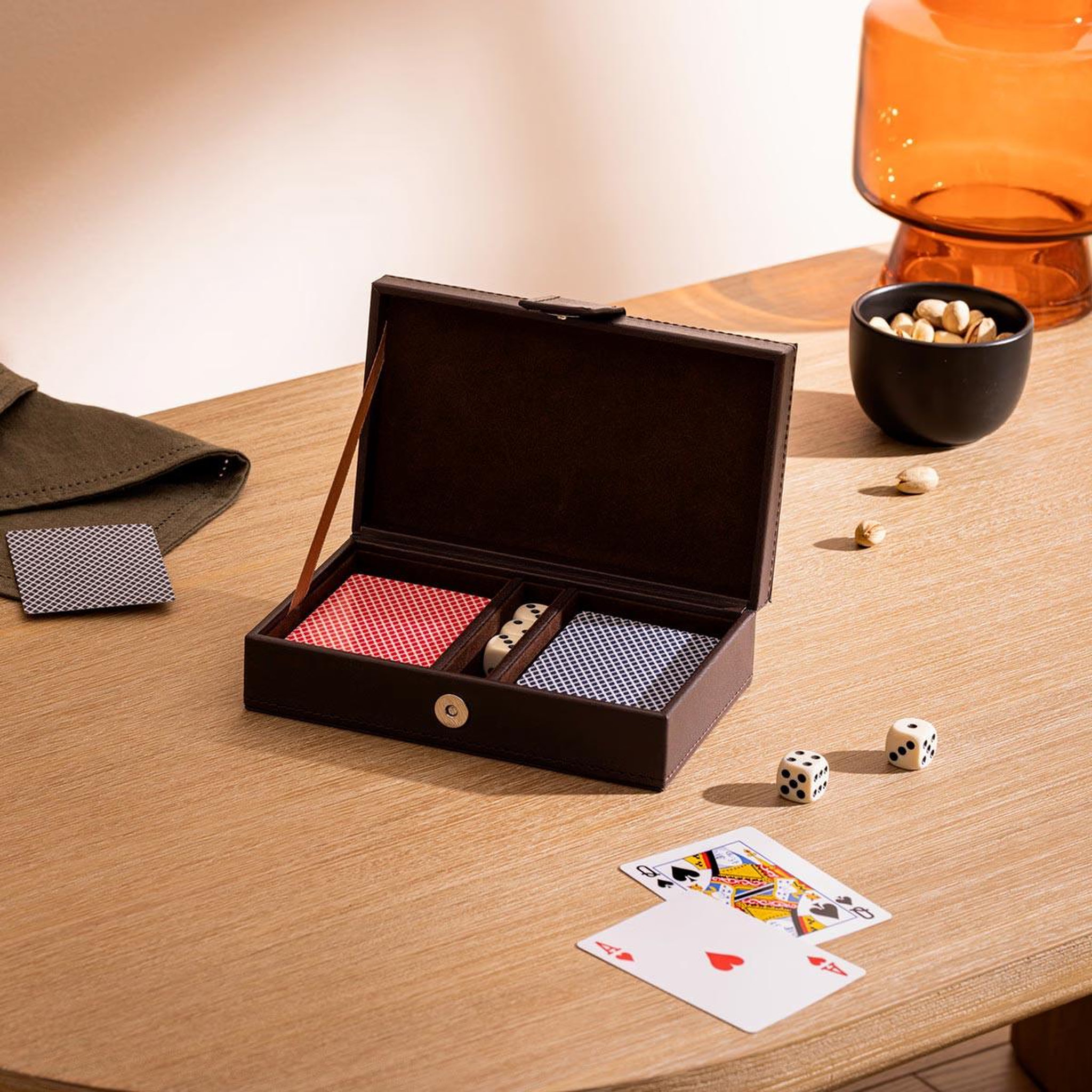 Voir la diapositive 4 : ATMOSPHERA Coffret jeu de cartes  jule  19cm marron