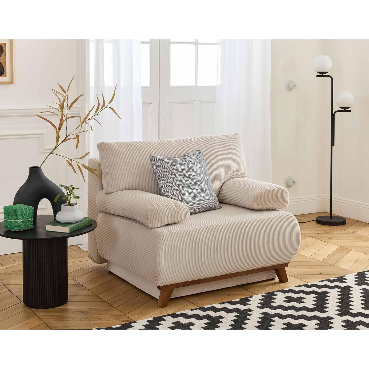 BEST MOBILIER Cristal - fauteuil - convertible avec coffre - en velours côtelé