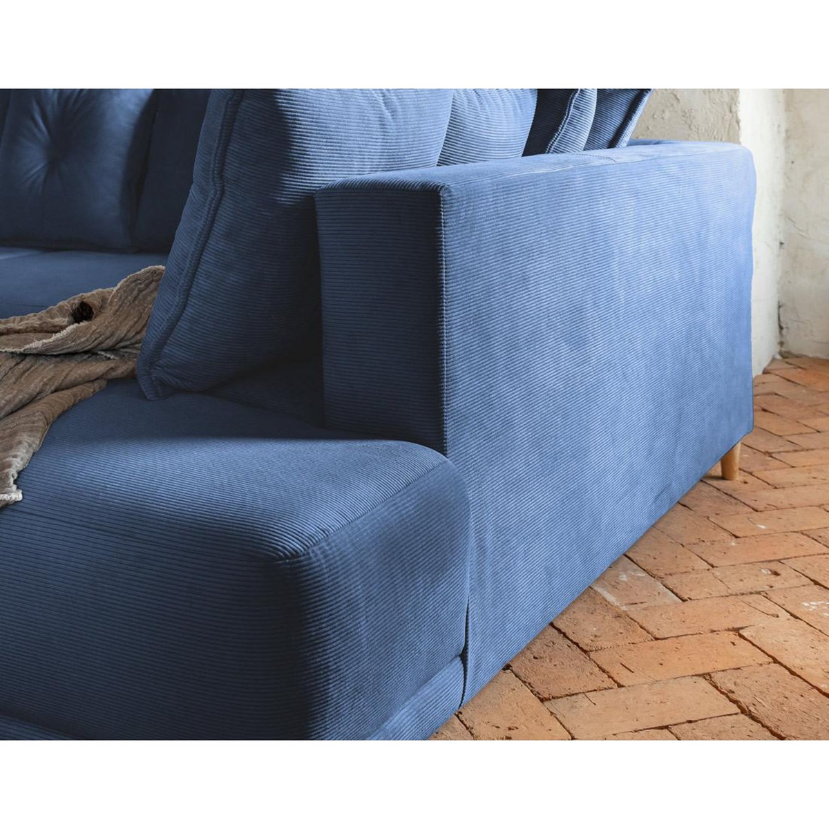 BEST MOBILIER Lena - canapé d'angle droit 5 places - convertible avec coffre - en velours côtelé