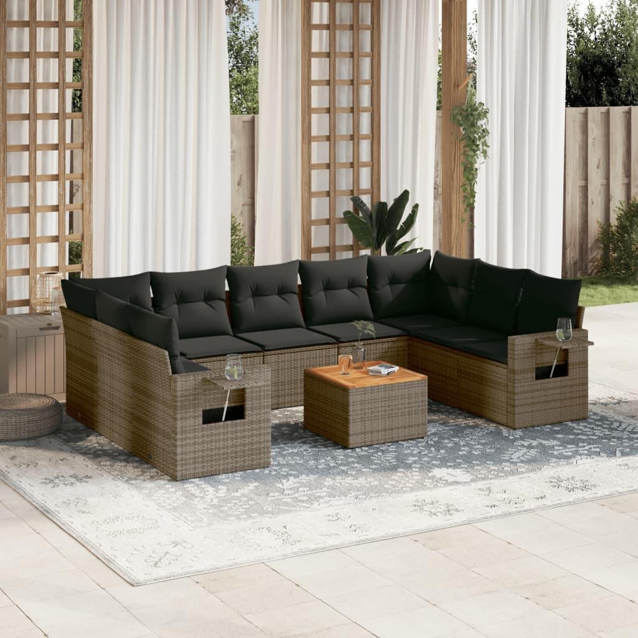 VIDAXL Salon de jardin avec coussins 10 pcs gris resine tressee