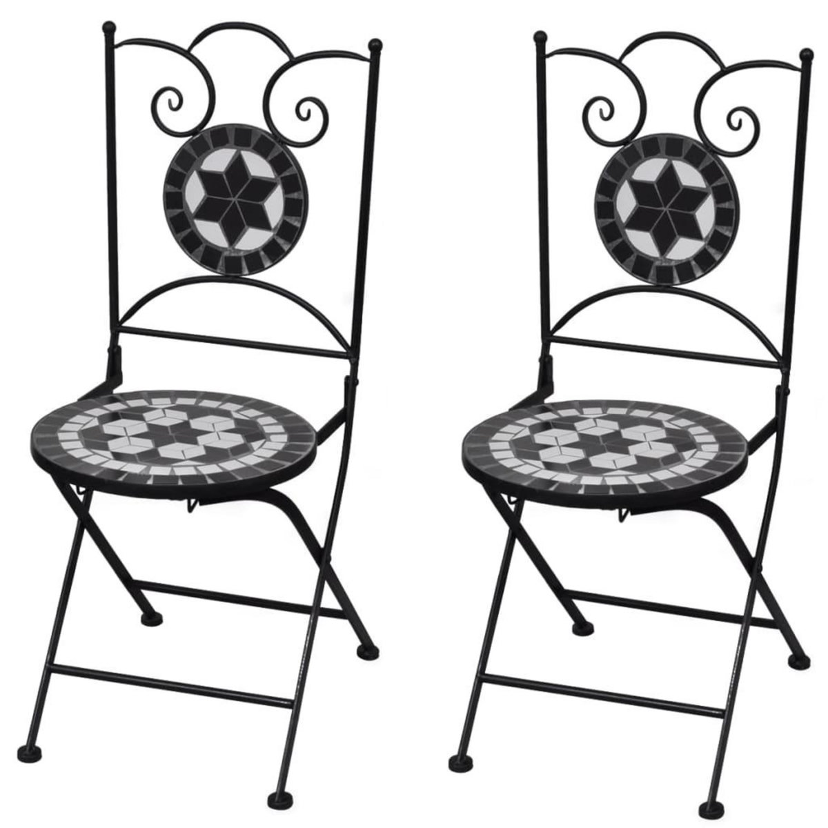VIDAXL Chaises pliables de bistro lot de 2 Ceramique Noir et blanc