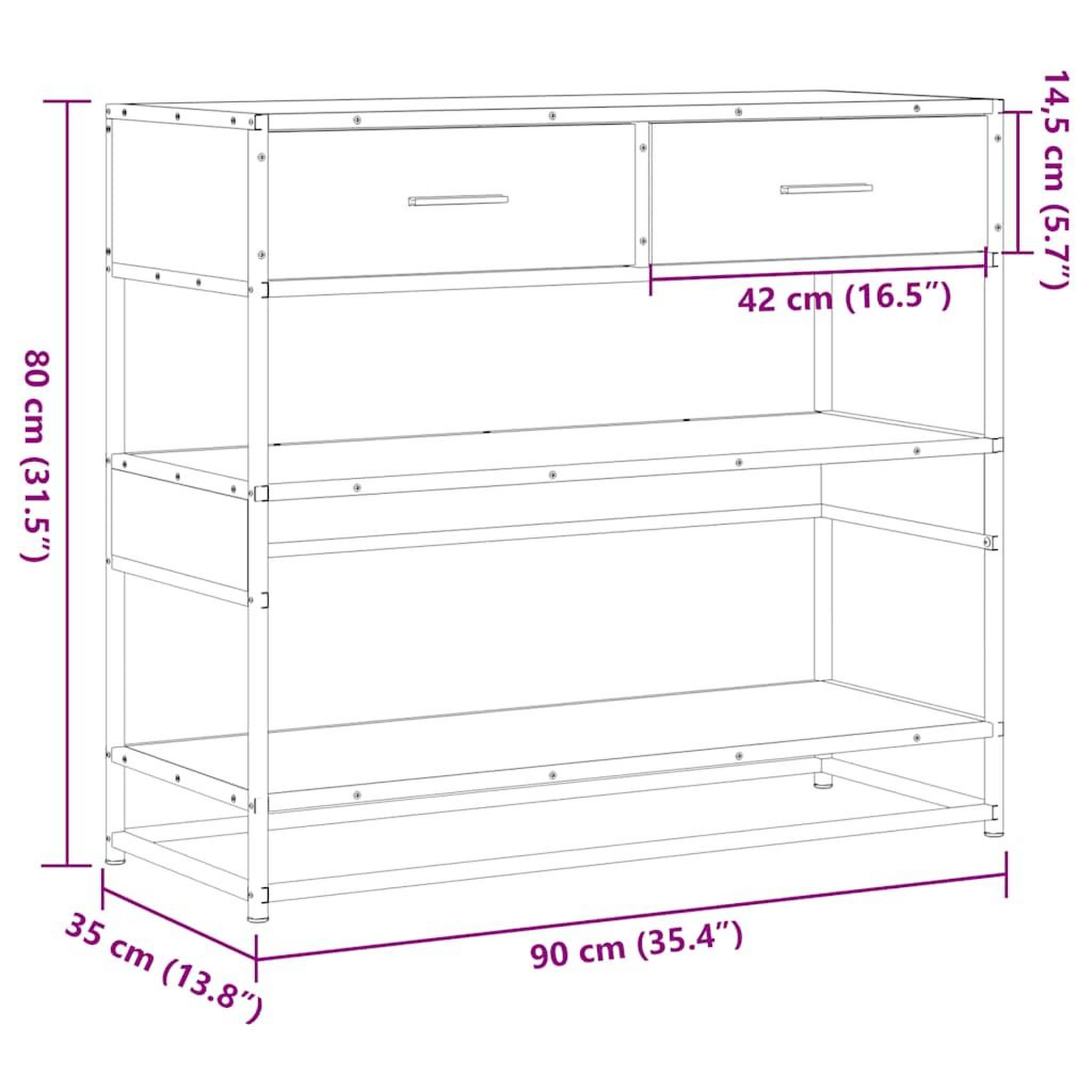 Voir la diapositive 6 : VIDAXL Table console chene sonoma 90x35x80 cm bois d'ingenierie