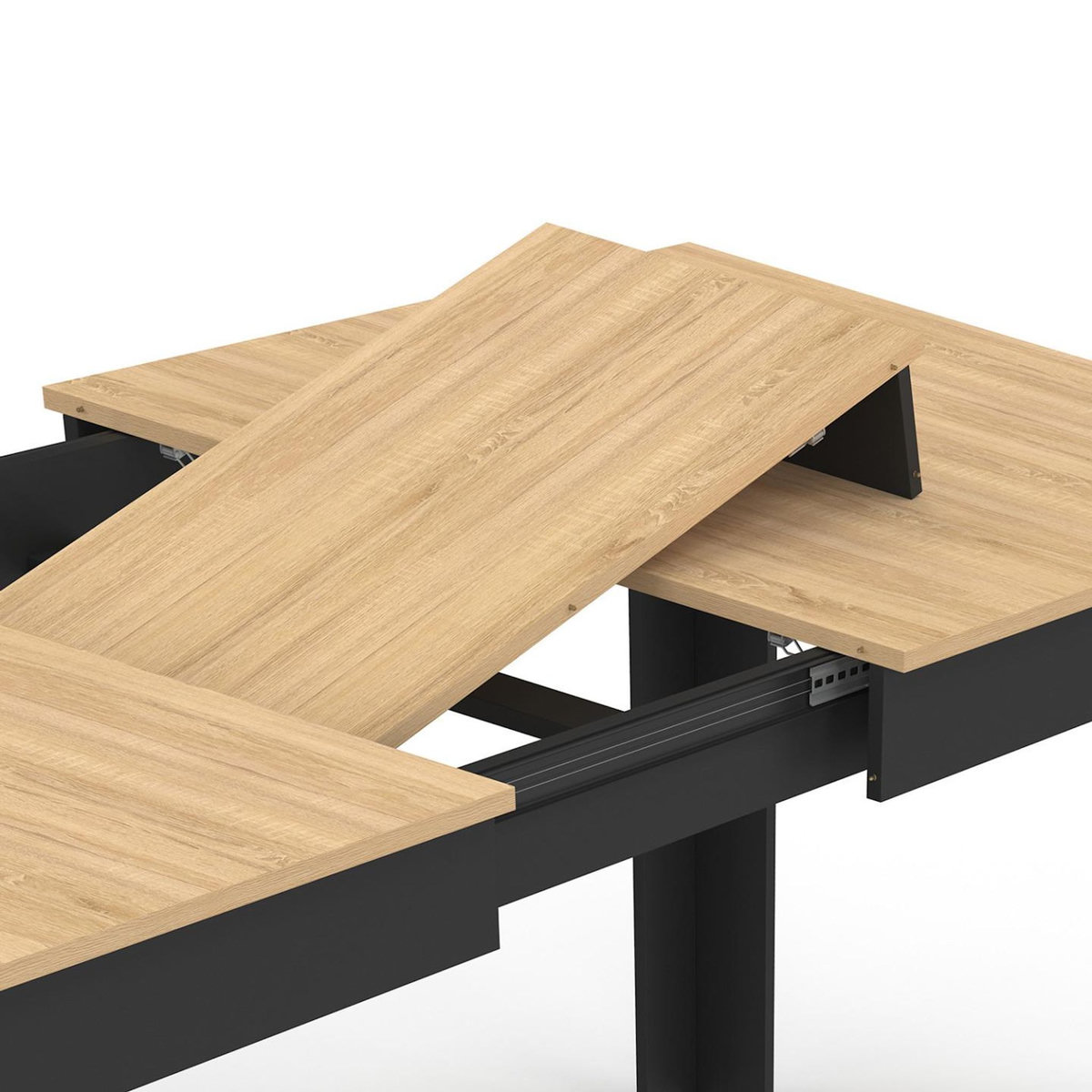 ID MARKET Table à manger rectangle ROZY 4-8 personnes noire plateau façon hêtre 160 - 200 cm