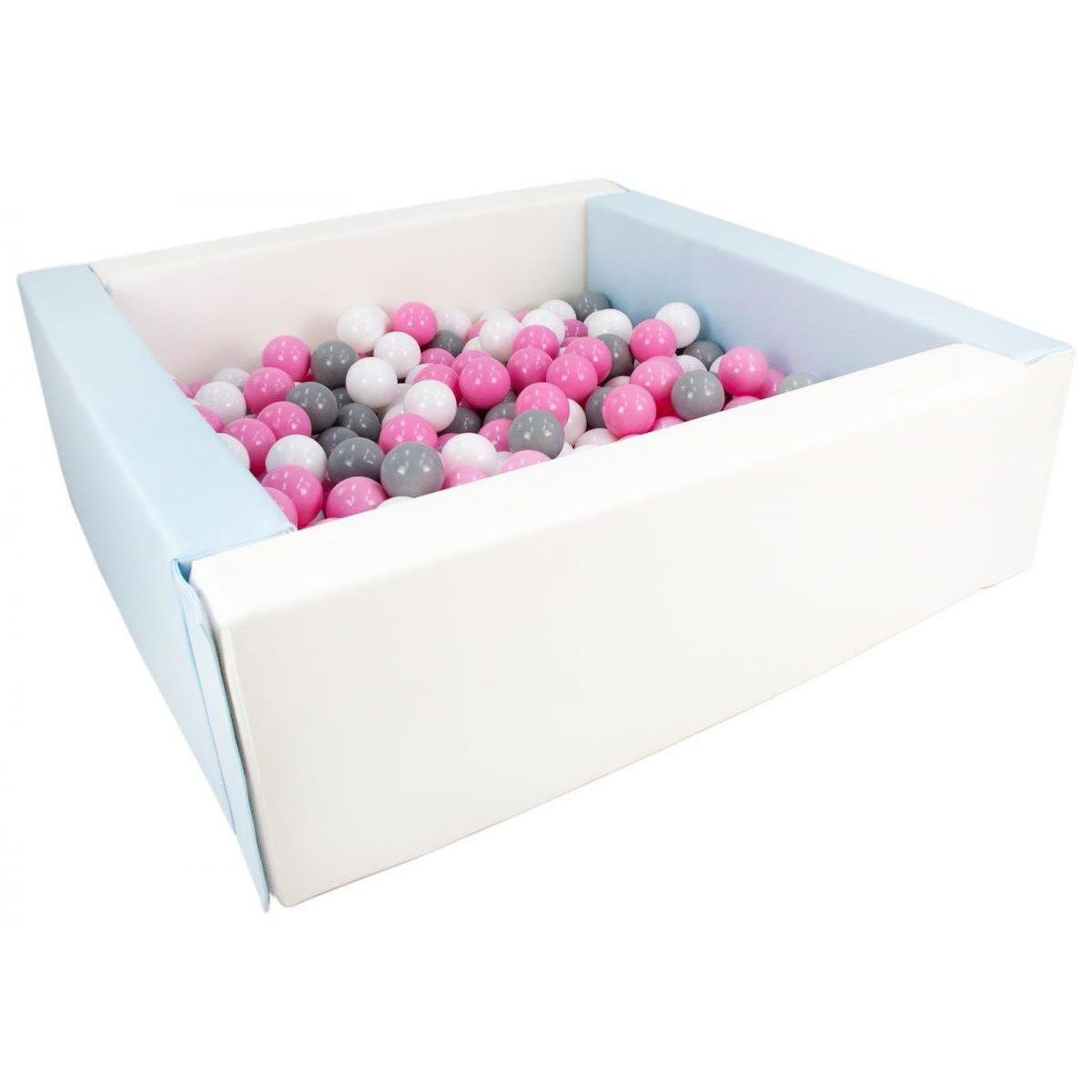 VELINDA Piscine à balles carrée avec 200 balles - blanc, bleu (pastel)/blanc, rose clair, gris