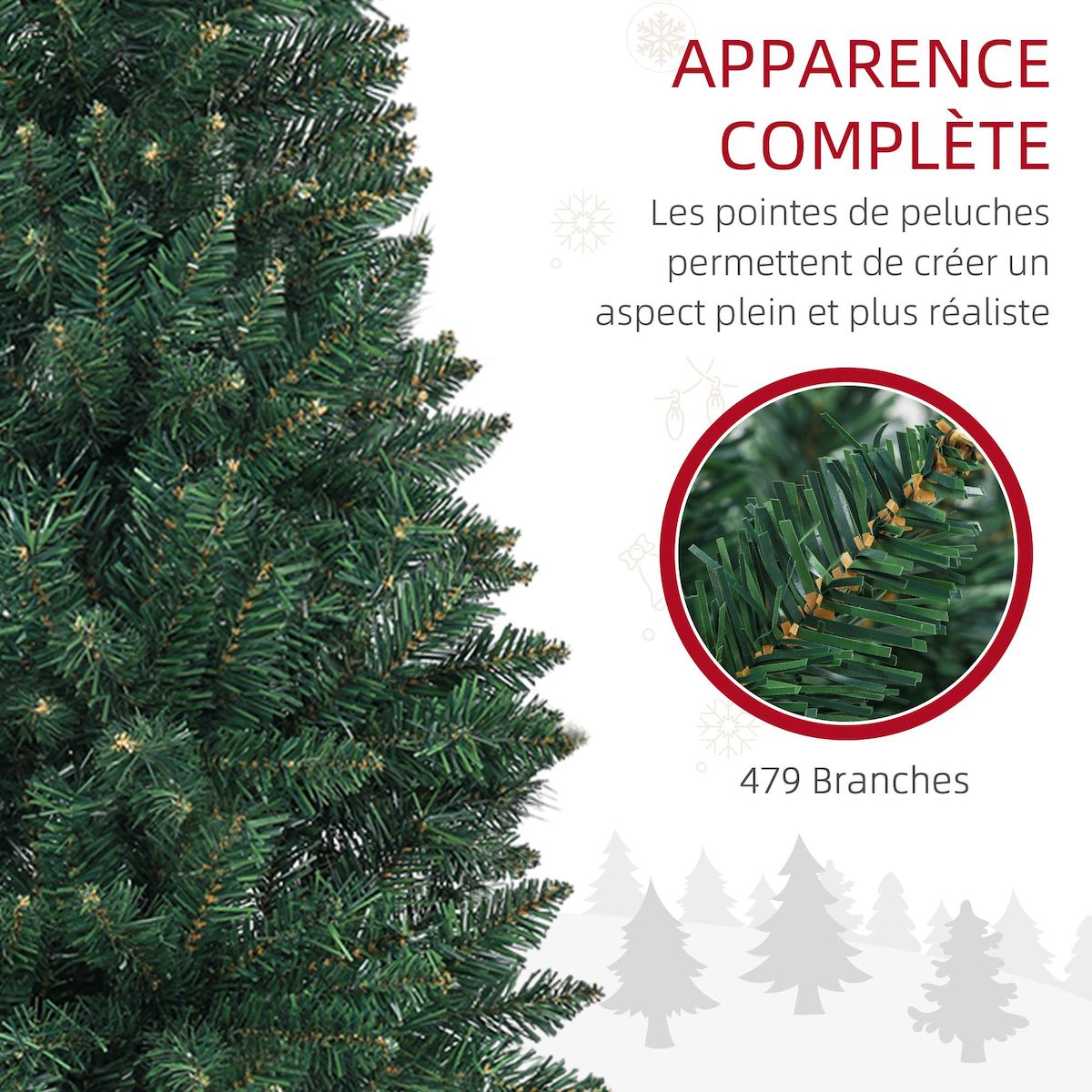 HOMCOM Sapin de Noël artificiel 180 cm slim avec support en acier pliable, 479 branches épines, décoration de Noël effet réaliste, vert