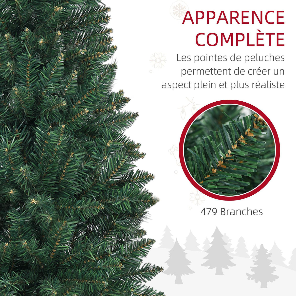 HOMCOM Sapin de Noël artificiel 180 cm slim avec support en acier pliable, 479 branches épines, décoration de Noël effet réaliste, vert