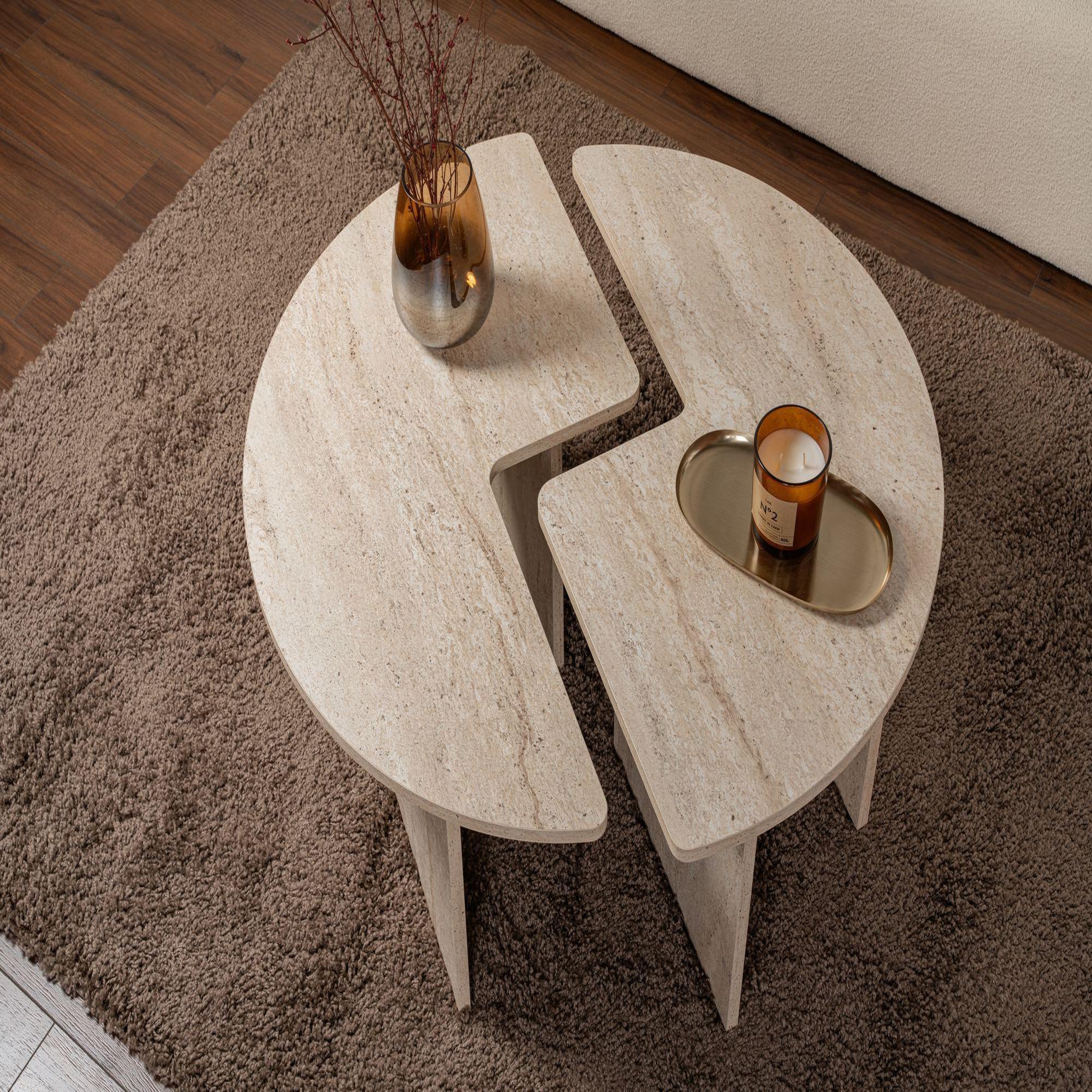 Voir la diapositive 4 : Habitat et Jardin Table basse en bois  moira  - 90 x 90 x 41 cm - travertin