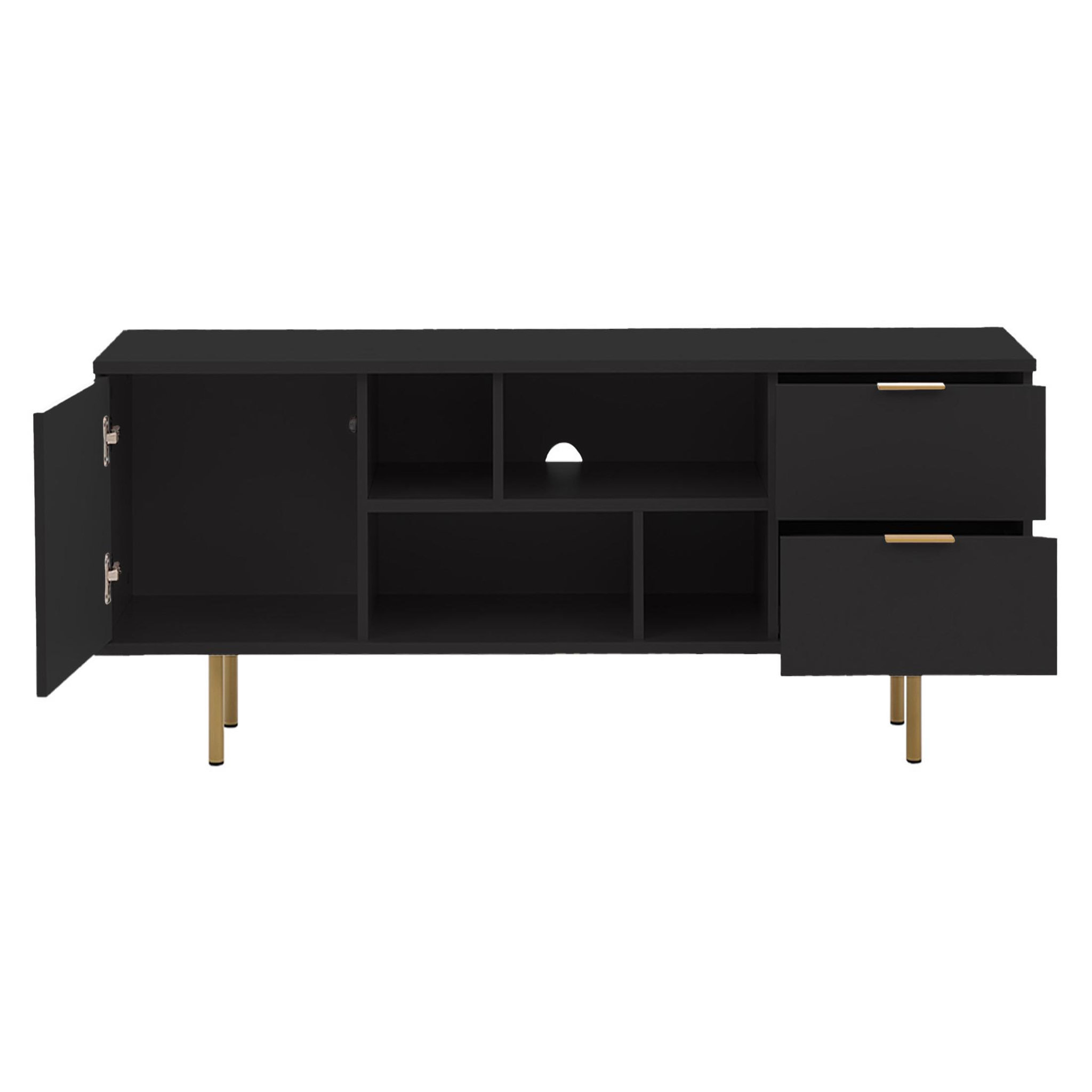 Voir la diapositive 2 : BEST MOBILIER Monica - meuble tv - noir - 4 niches et 2 portes - 150 cm