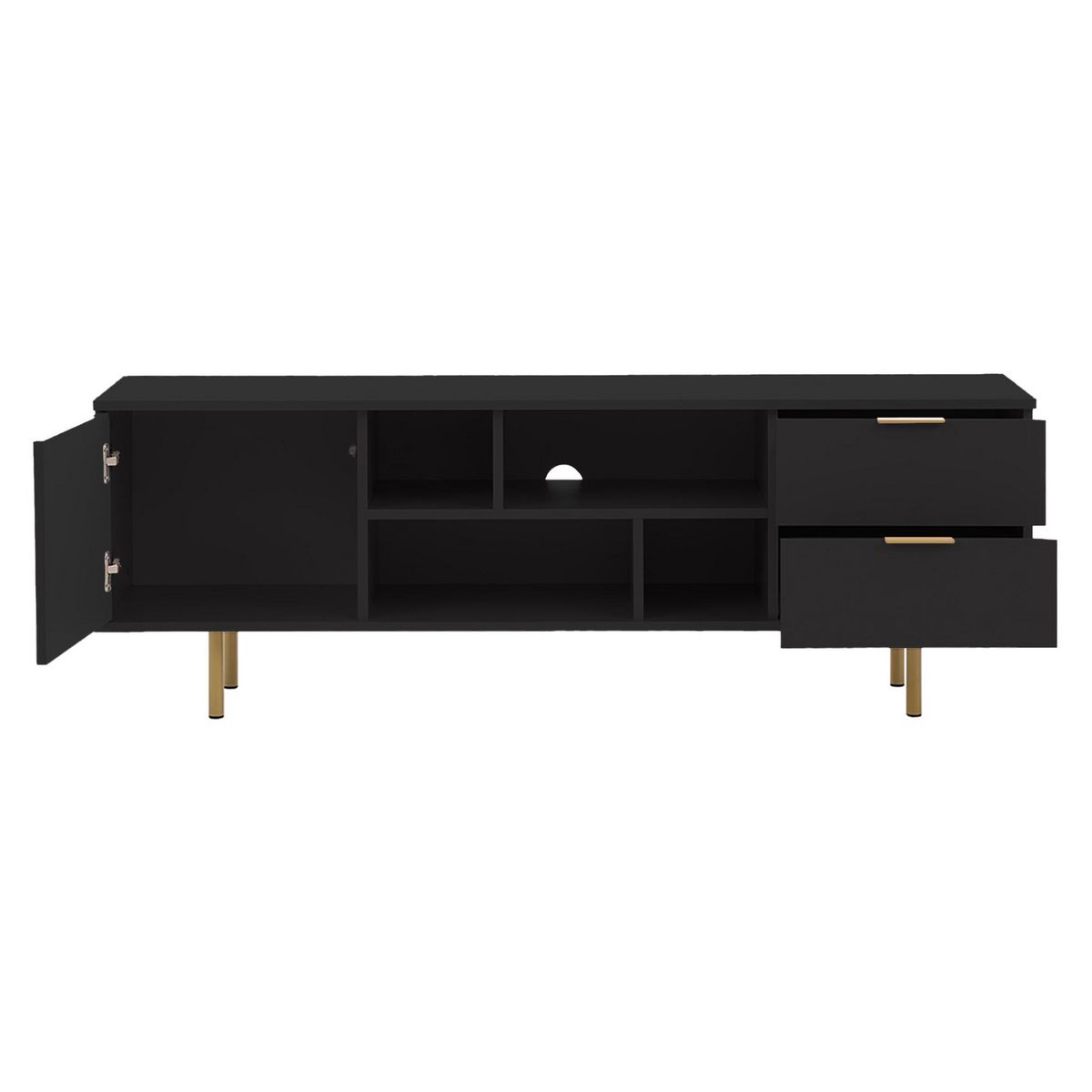 BEST MOBILIER Monica - meuble tv - noir - 4 niches et 2 portes - 150 cm