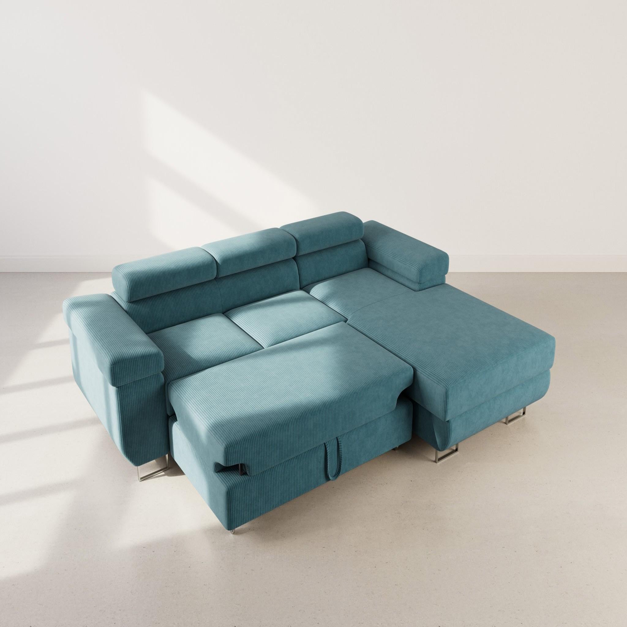 Voir la diapositive 2 : BEST MOBILIER Pablo - canapé d'angle droit - 6 places - convertible avec coffre et têtières réglables - en velours côtelé