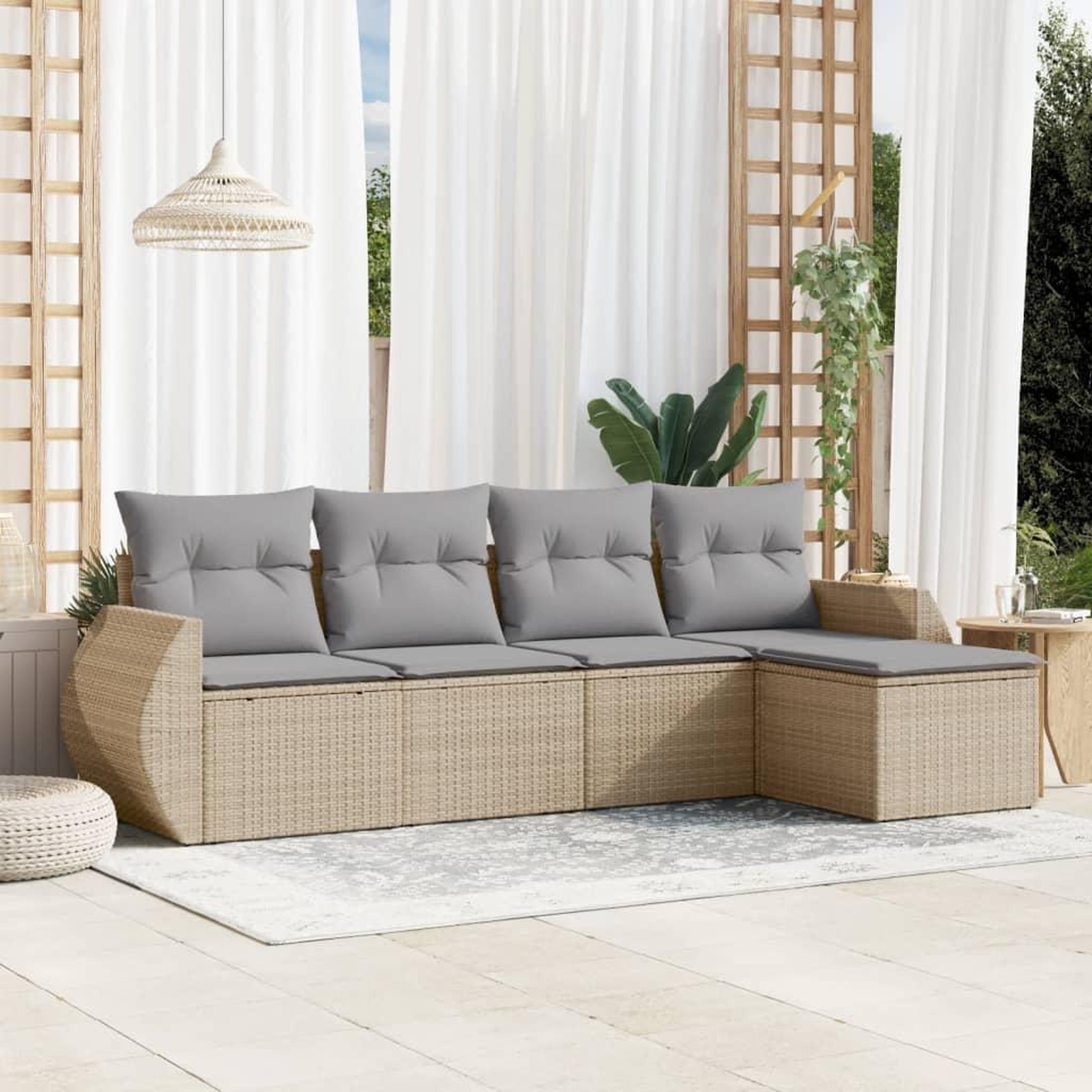 VIDAXL Salon de jardin avec coussins 5 pcs beige resine tressee
