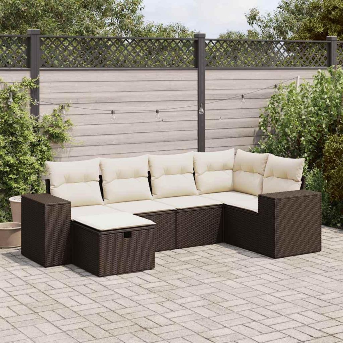 VIDAXL Salon de jardin avec coussins 6 pcs marron resine tressee