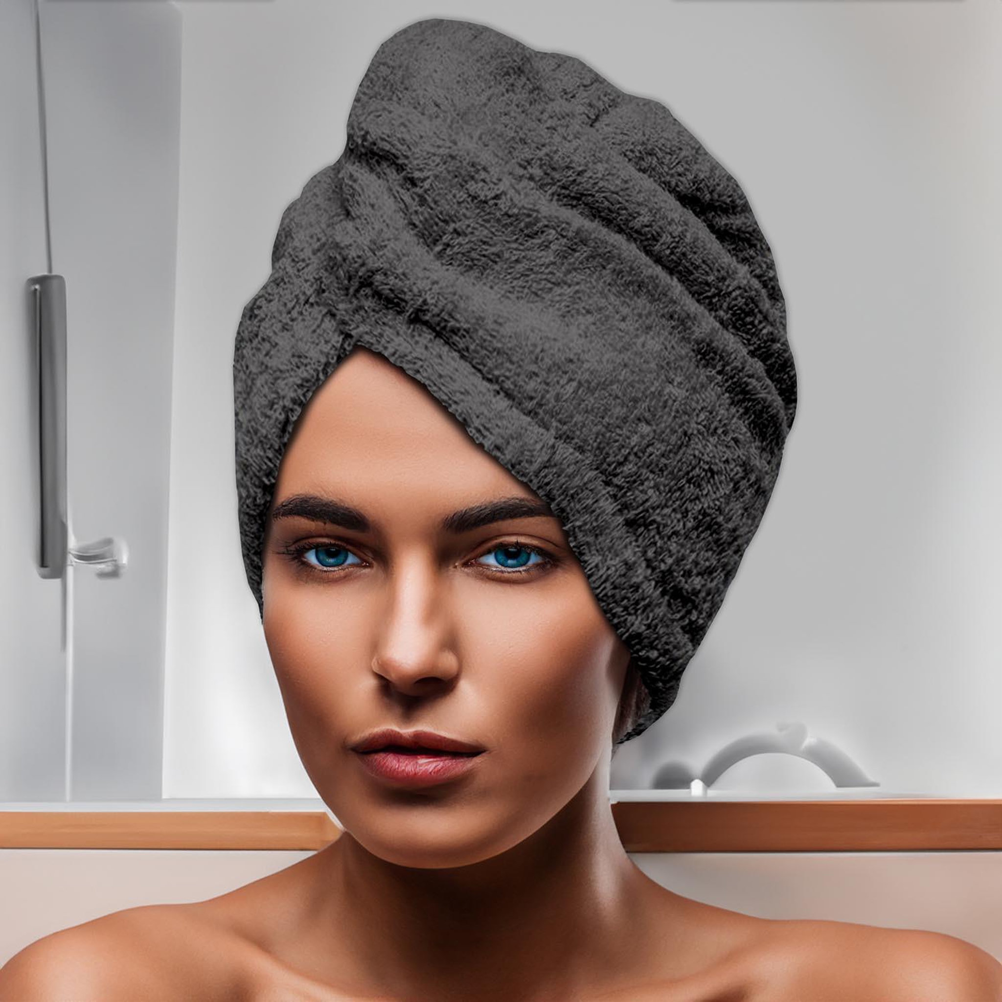 Voir la diapositive 1 : SOLEIL D'OCRE Serviette de bain pour la tête en coton 24x62 cm LAGUNE, par Soleil d'Ocre