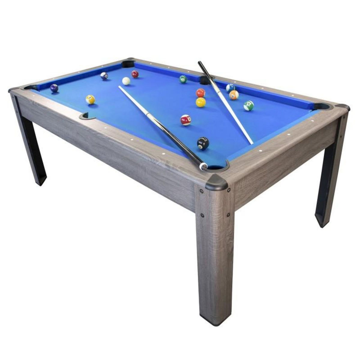 PLAY4FUN Billard Américain AMBIANCE 7Ft - 226,5 x 126,5 x 80 cm avec accessoires et plateau dînatoire - Gris