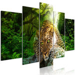 Paris Prix Tableau 5 Panneaux  Leopard Lying Wide Green. Coloris disponibles : Multicolore