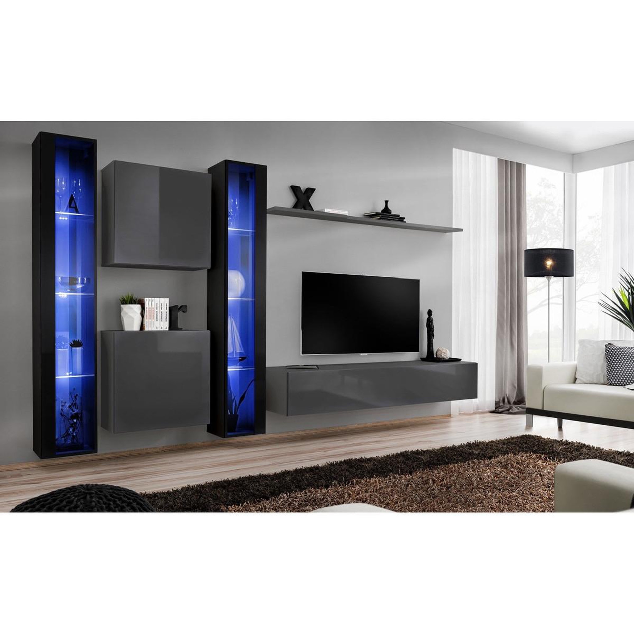 Voir la diapositive 2 : Paris Prix Meuble tv mural design  switch xvi  330cm noir & gris