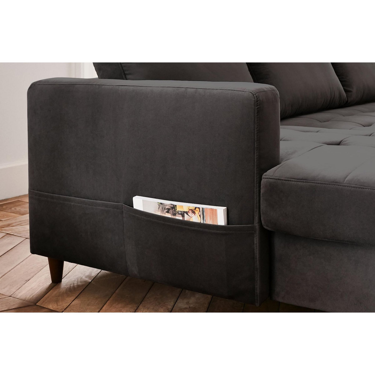 LISA DESIGN Anna - canapé panoramique d'angle droit - 7 places - convertible avec coffre - en velours