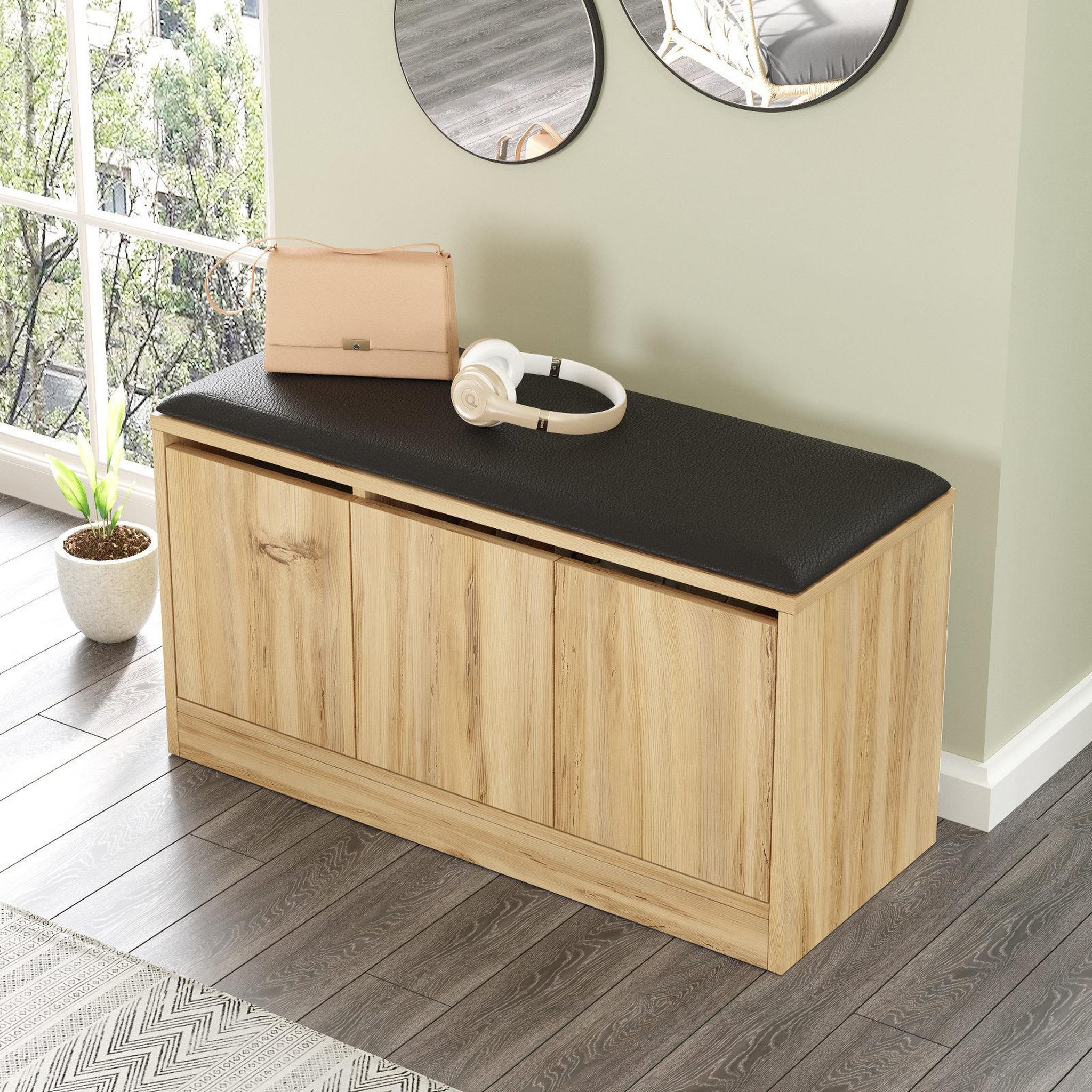 Voir la diapositive 3 : Habitat et Jardin Meuble à chaussures en bois  Mirko  - 90 x 35 x 45 cm - Beige