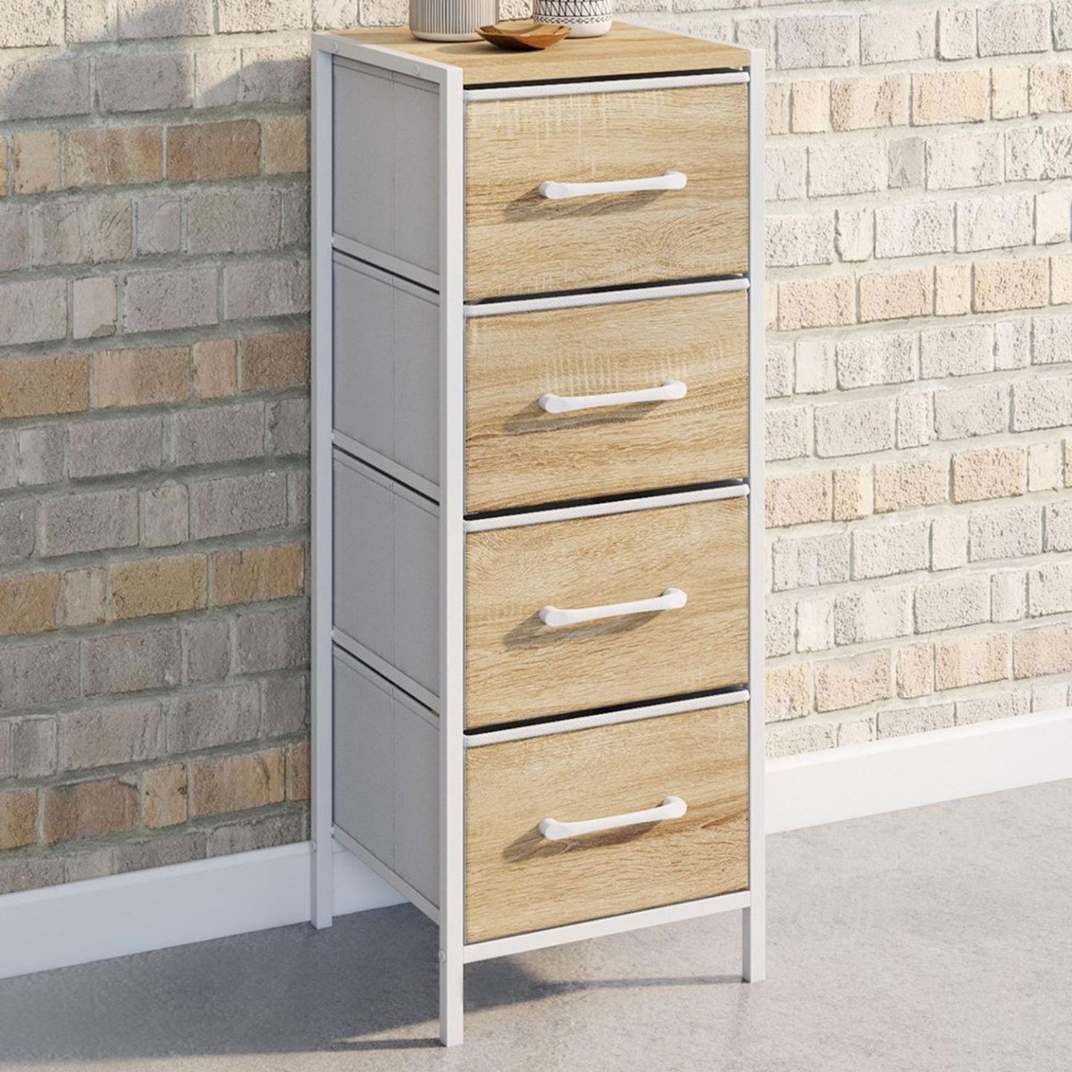 ID MARKET Meuble d'appoint 4 tiroirs UTAH 30 cm chiffonnier, meuble de rangement design industriel bois et blanc