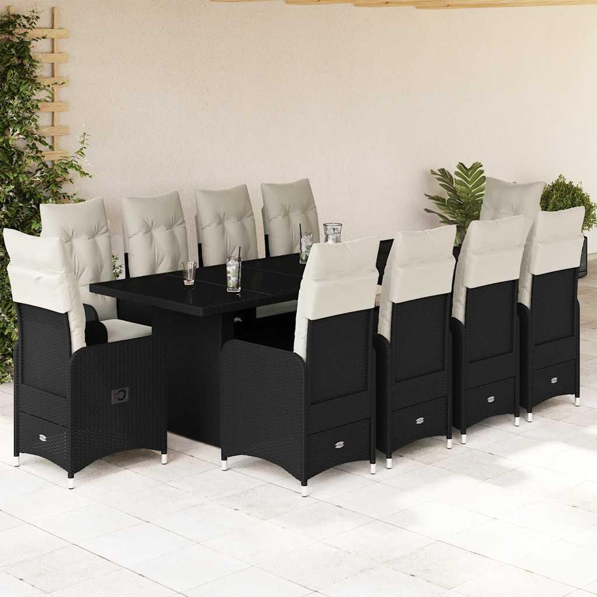VIDAXL Ensemble de bistro de jardin 11 pcs coussins noir poly rotin