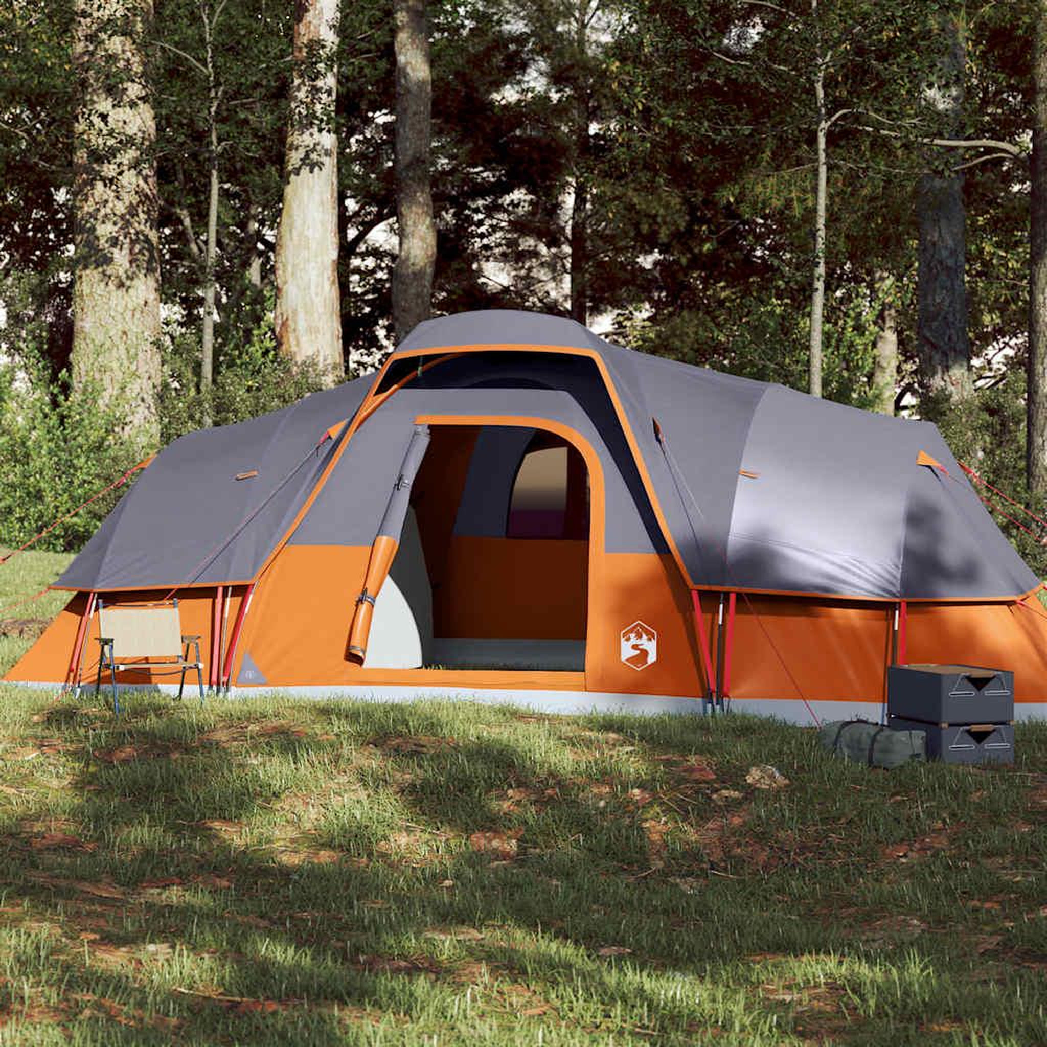 VIDAXL Tente a dome 11 personnes gris et orange impermeable