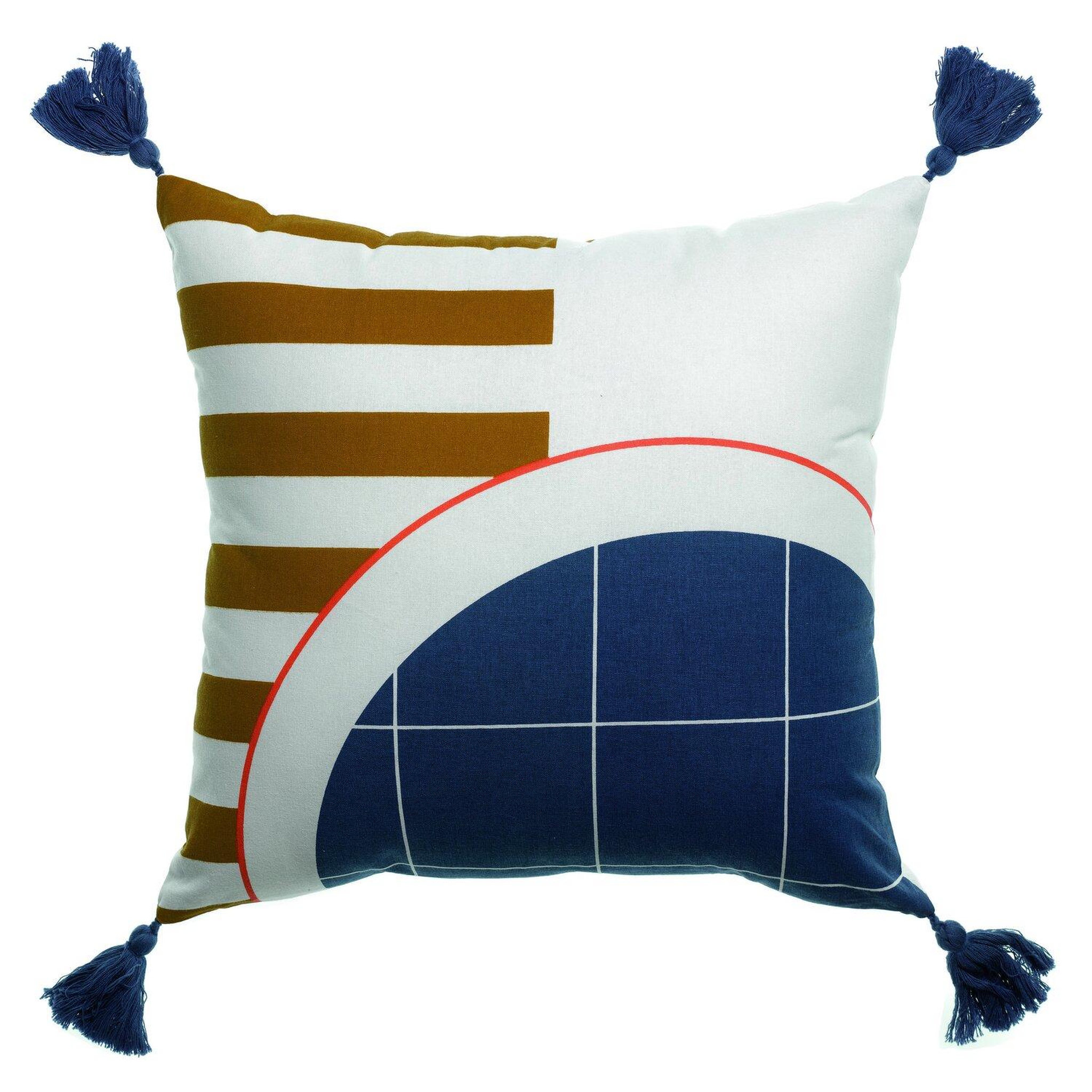 Les Ateliers du Linge Coussin imprimé en polycoton slam. Coloris disponibles : Blanc
