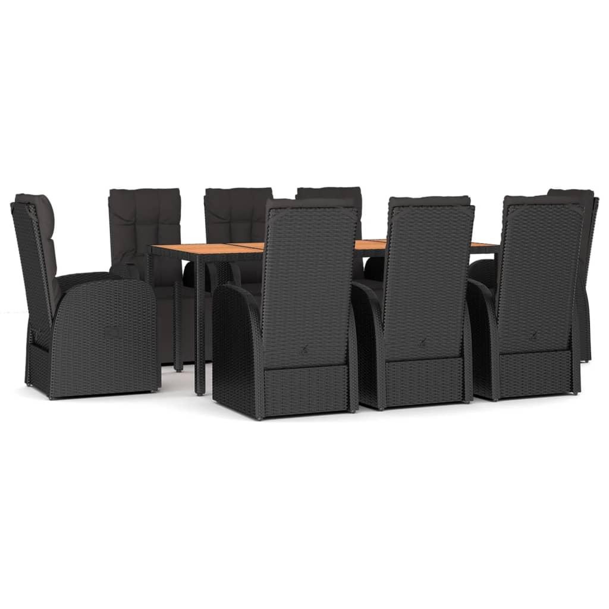 VIDAXL Ensemble a manger de jardin 9 pcs noir poly rotin et acacia