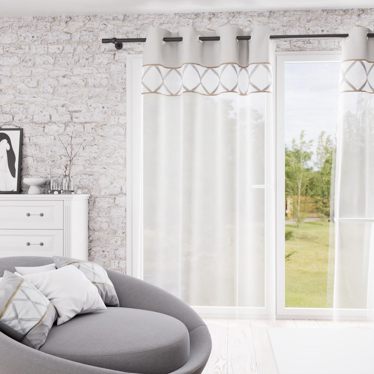 SOLEIL D'OCRE Voile à oeillets en pur coton 135x250 cm AUDE, par Soleil d'Ocre