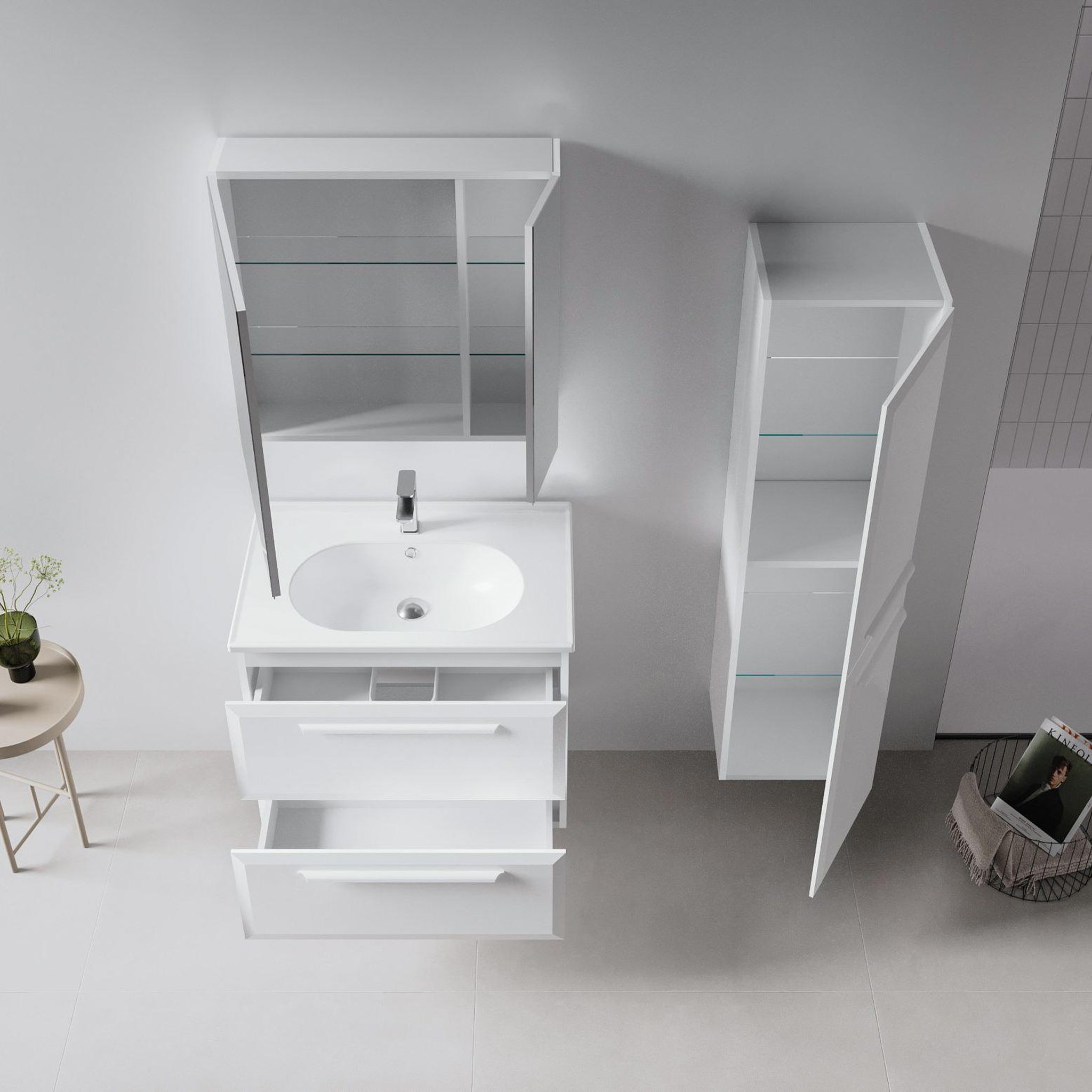 Voir la diapositive 3 : Habitat et Jardin Meuble avec simple vasque et miroir  Nuvola 80 v2  - 80 x 50 x 62 cm - White