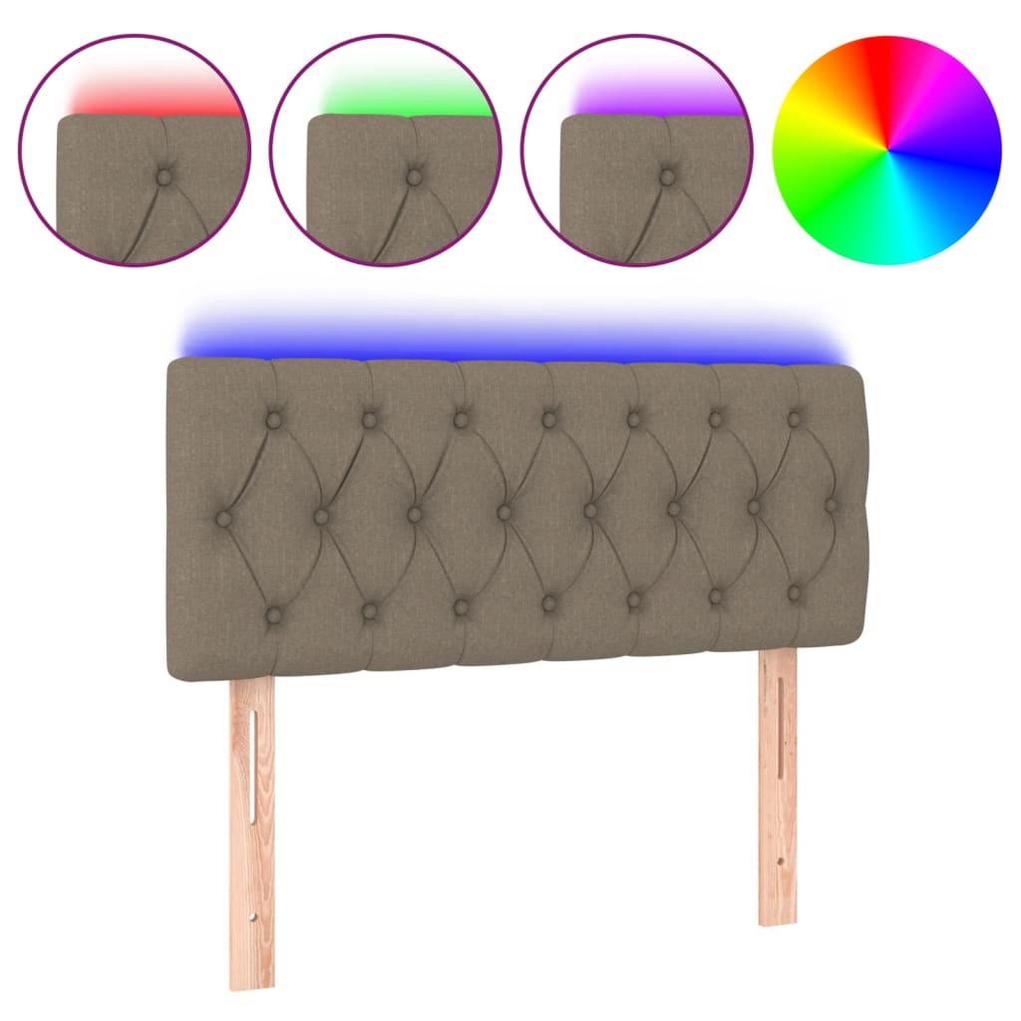 Voir la diapositive 2 : VIDAXL Tete de lit a LED Taupe 90x7x78/88 cm Tissu