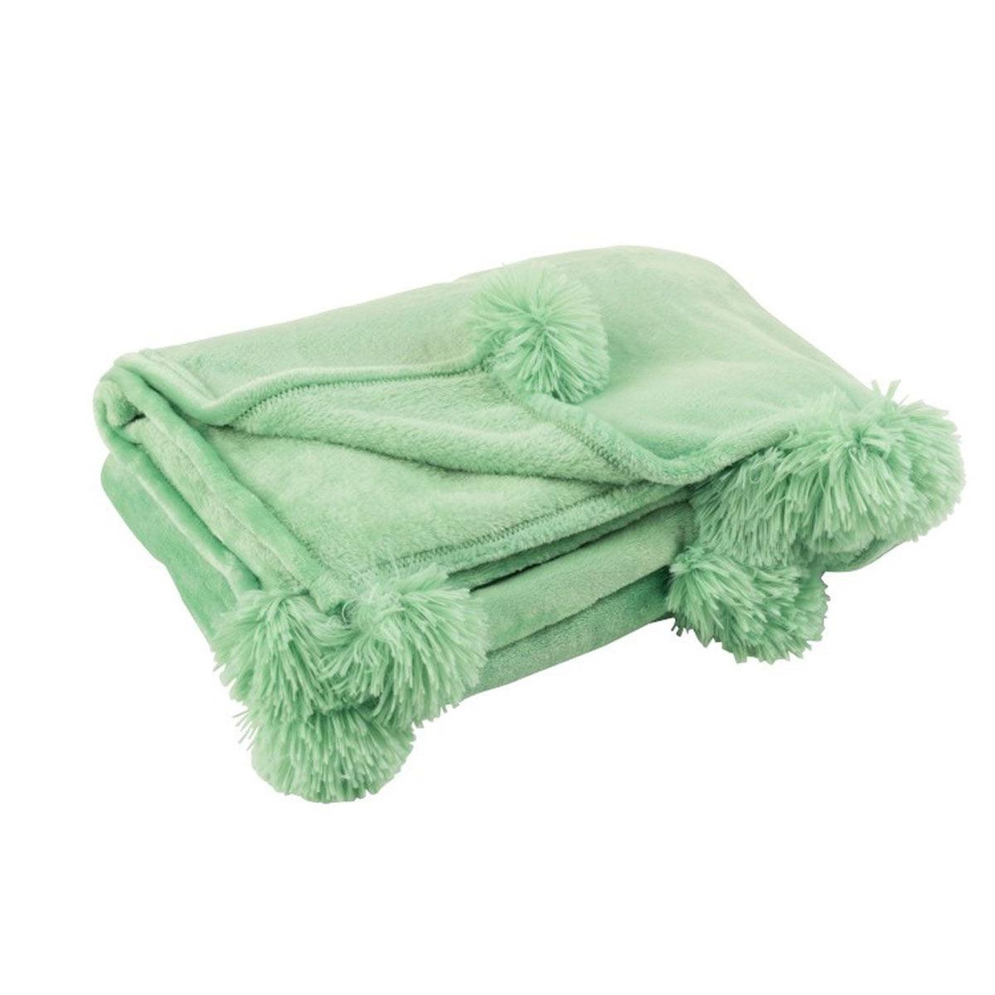 Voir la diapositive 1 : J-LINE Plaid déco à pompons  polyes  130x170cm vert vif